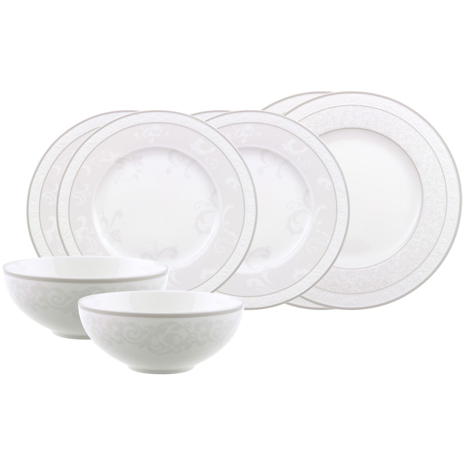 Villeroy & Boch Geschirr-Set "Einsteiger-Set Gray Pearl 8er Set weiß" Spülmaschinengeeignet, Mikrowellengeeignet