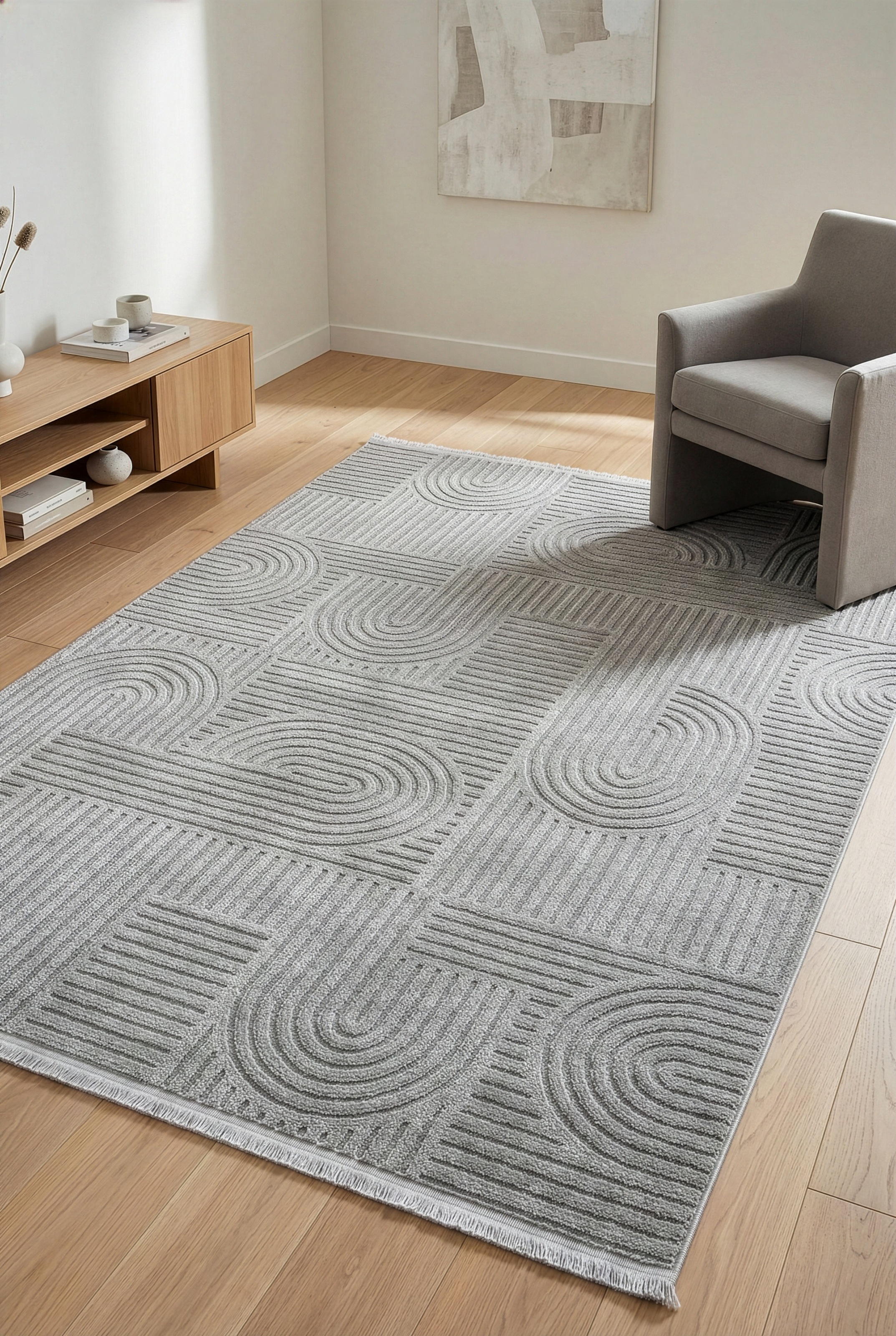 OTTO home Teppich »Jonnis, mit Fransen, Boho-Design, Scandi, Designteppich« rechteckig 9 mm Höhe Hoch-Tief, 3D Optik, skandinavischer Stil, Wohnzimmer, Schlafzimmer