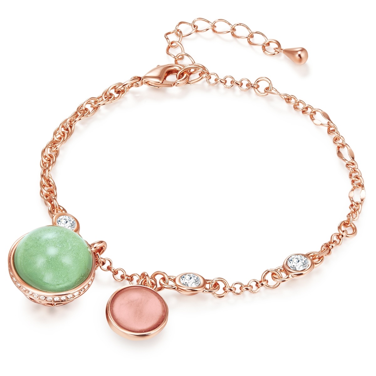 LULU & JANE Damen Gliederarmband "LJ495", Metallroségold, weiß, Metall, Armbänder, Metall-Legierung