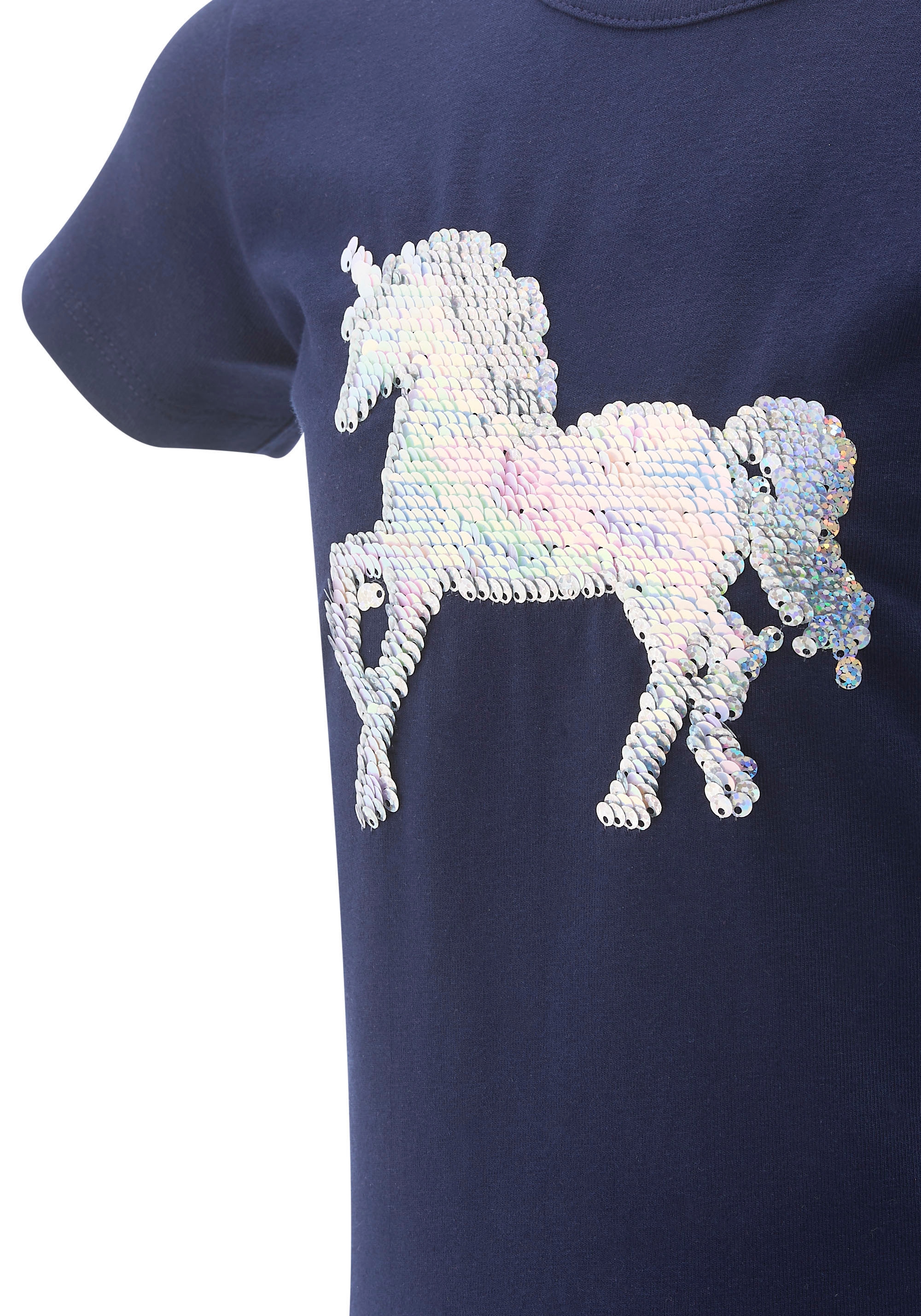 happy girls T-Shirt, mit hochwertigem Pailletten-Einhorn-Motiv