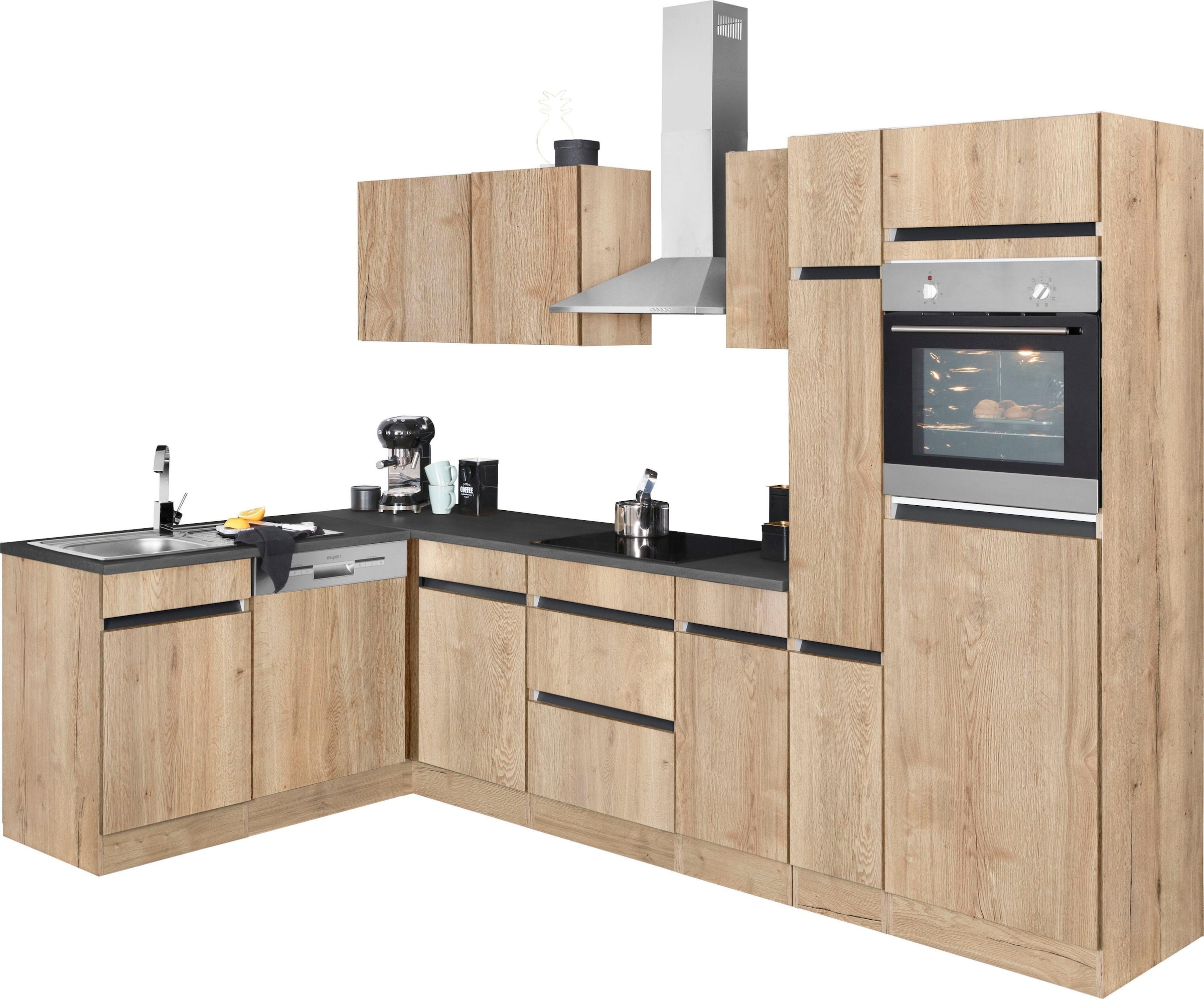 OPTIFIT Küchenzeile "Roth" Stellmaße 300x175 cm, wahlweise mit E-Geräten, mit Apothekerschrank