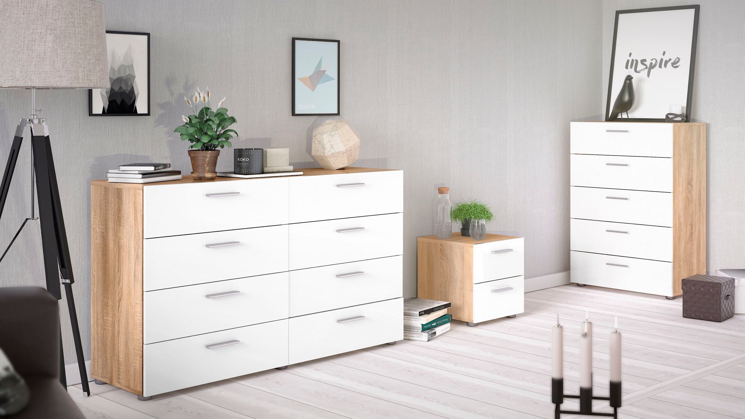 INOSIGN Kommode »Pepe, Aufbewahrung, Schubladenschrank, Stauraum«, Sideboard mit 8 Schubläden, Breite 140 cm, Höhe 82 cm