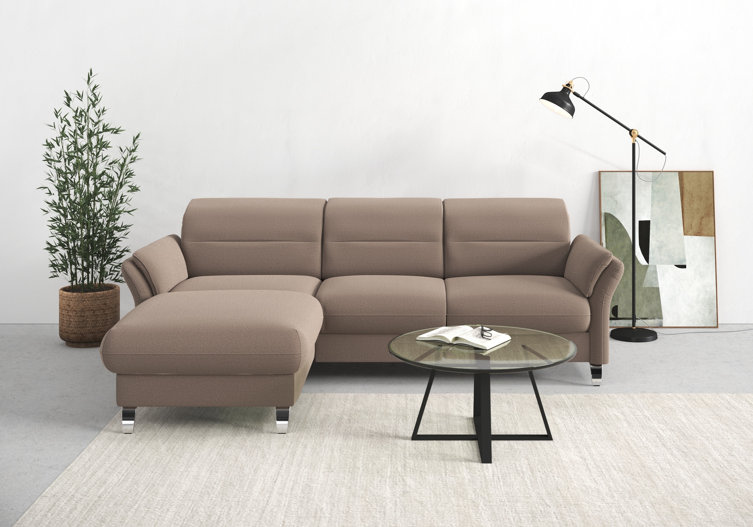 sit&more Ecksofa »Grenoble L-Form mit Federkern«, wahlweise mit Bettfunktion, Bettkasten, Arm- und Kopfteilverstellung