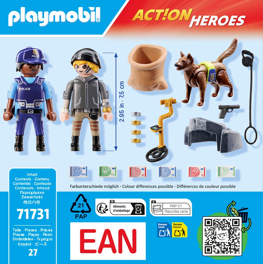 Playmobil® Konstruktions-Spielset »Spurensuche mit Hund (71731), Playmobil Action Heroes«, (27 St.)