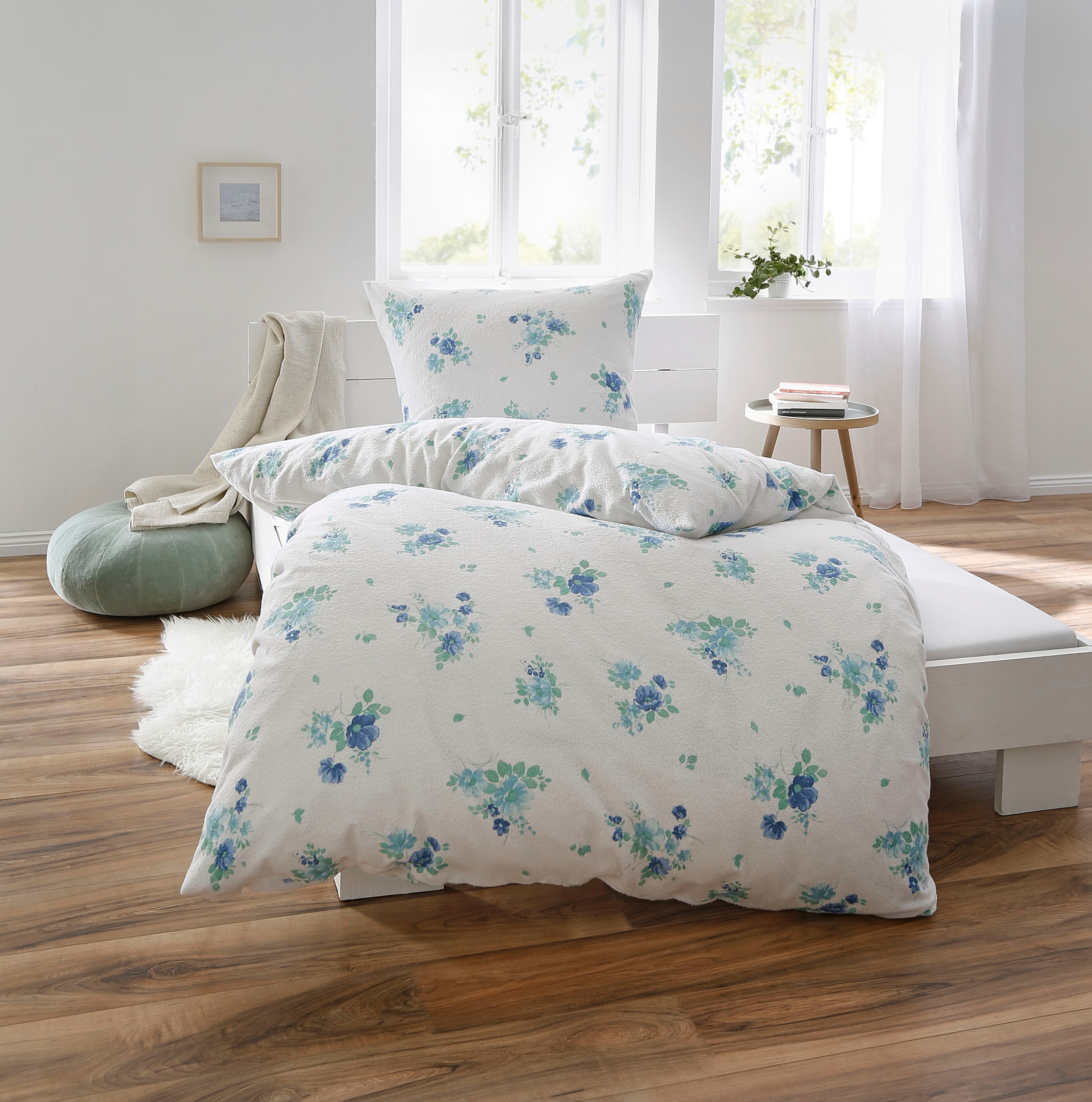 Dyckhoff Bettwäsche "Blaue Lein Blume" 2 Stk. tlg. aus Weichfrottier günstig online kaufen
