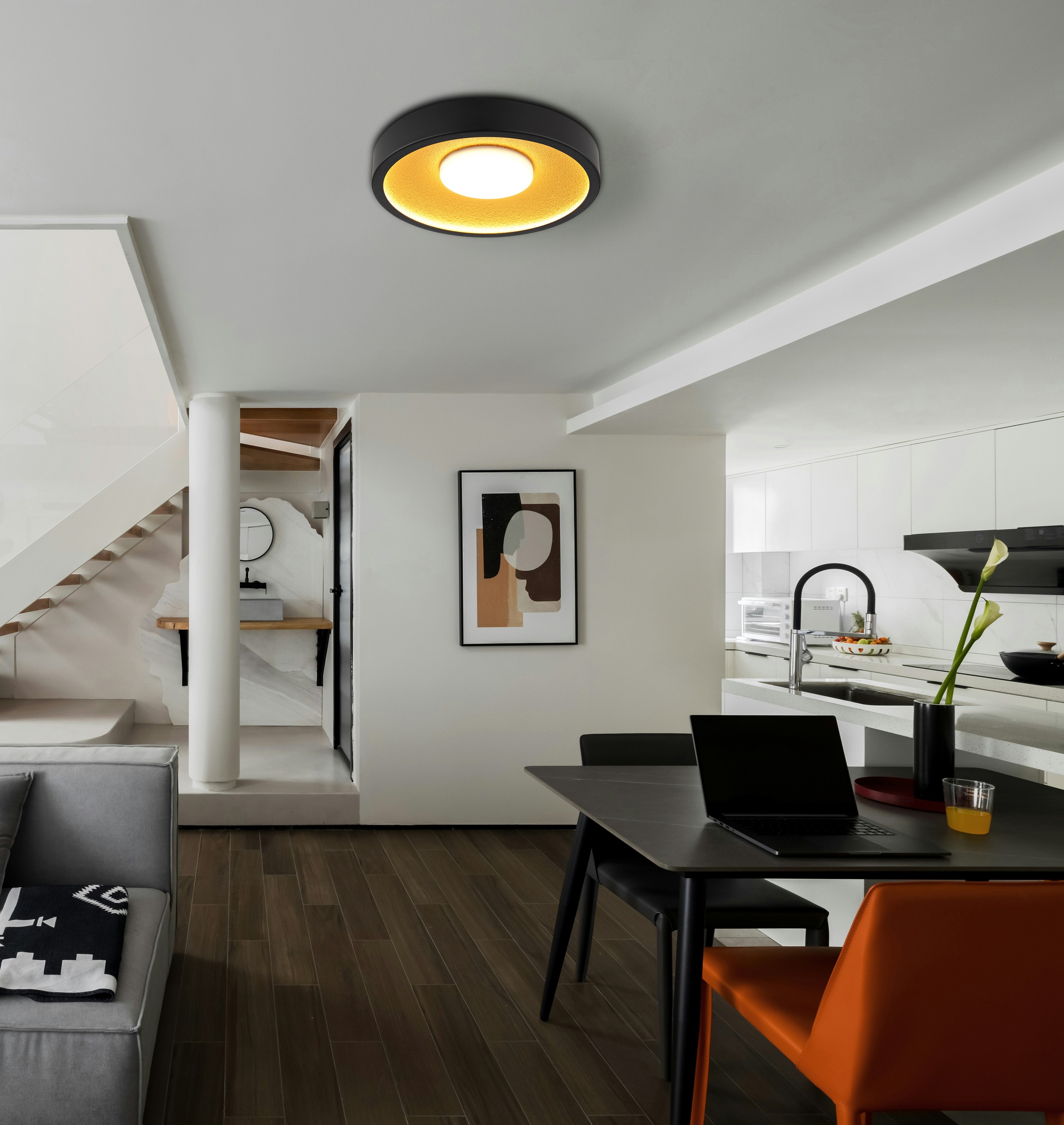 GLOBO LIGHTING Deckenleuchte »WOKI« LED-Modul 1 Stk. Warmweiß LED Deckenleuchte für Wohn- & Esszimmer schwarz-gold