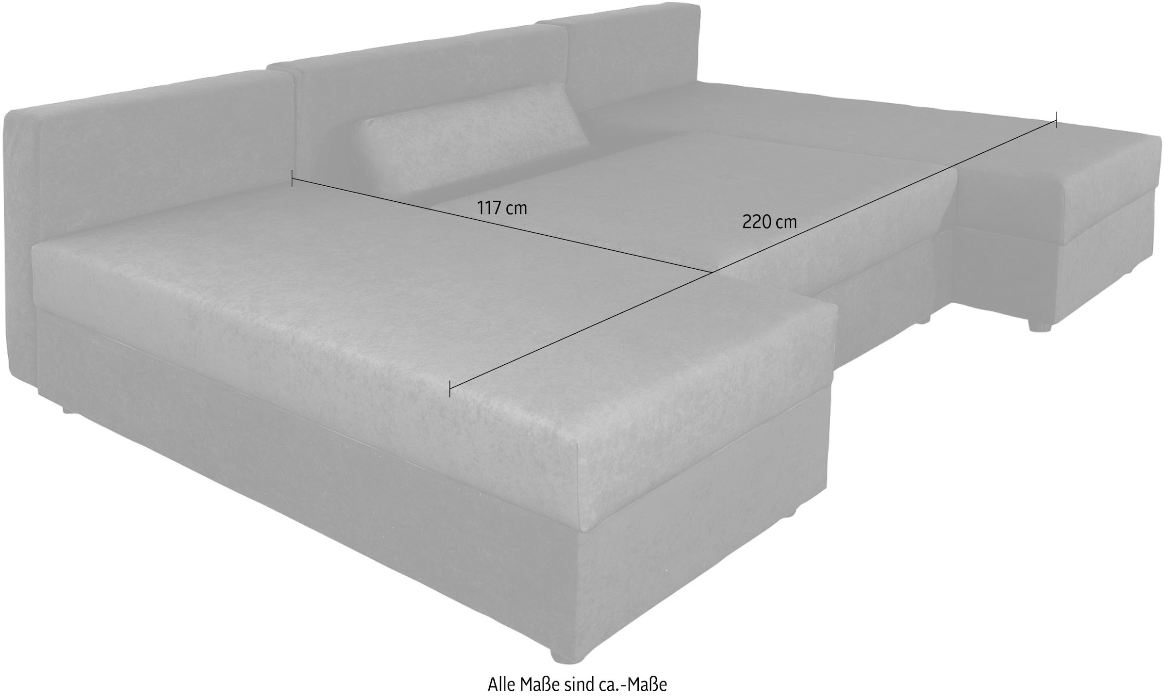 COLLECTION AB Wohnlandschaft »Pico U-Form, Breite 220, ohne Armlehne mit Schlaffunktion, Bettkasten«, Wohnlandschaft,2 X Ottomane,Polyätherschaum Polsterung