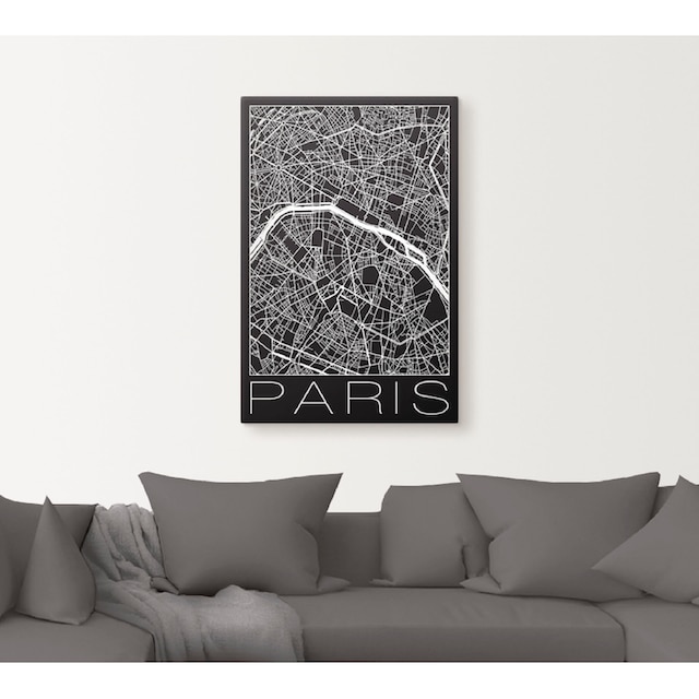 Artland Wandbild »Retro Karte Paris Frankreich Schwarz«, Frankreich, (1 St.),  als Alubild, Leinwandbild, Wandaufkleber oder Poster in versch. Größen  bestellen | BAUR