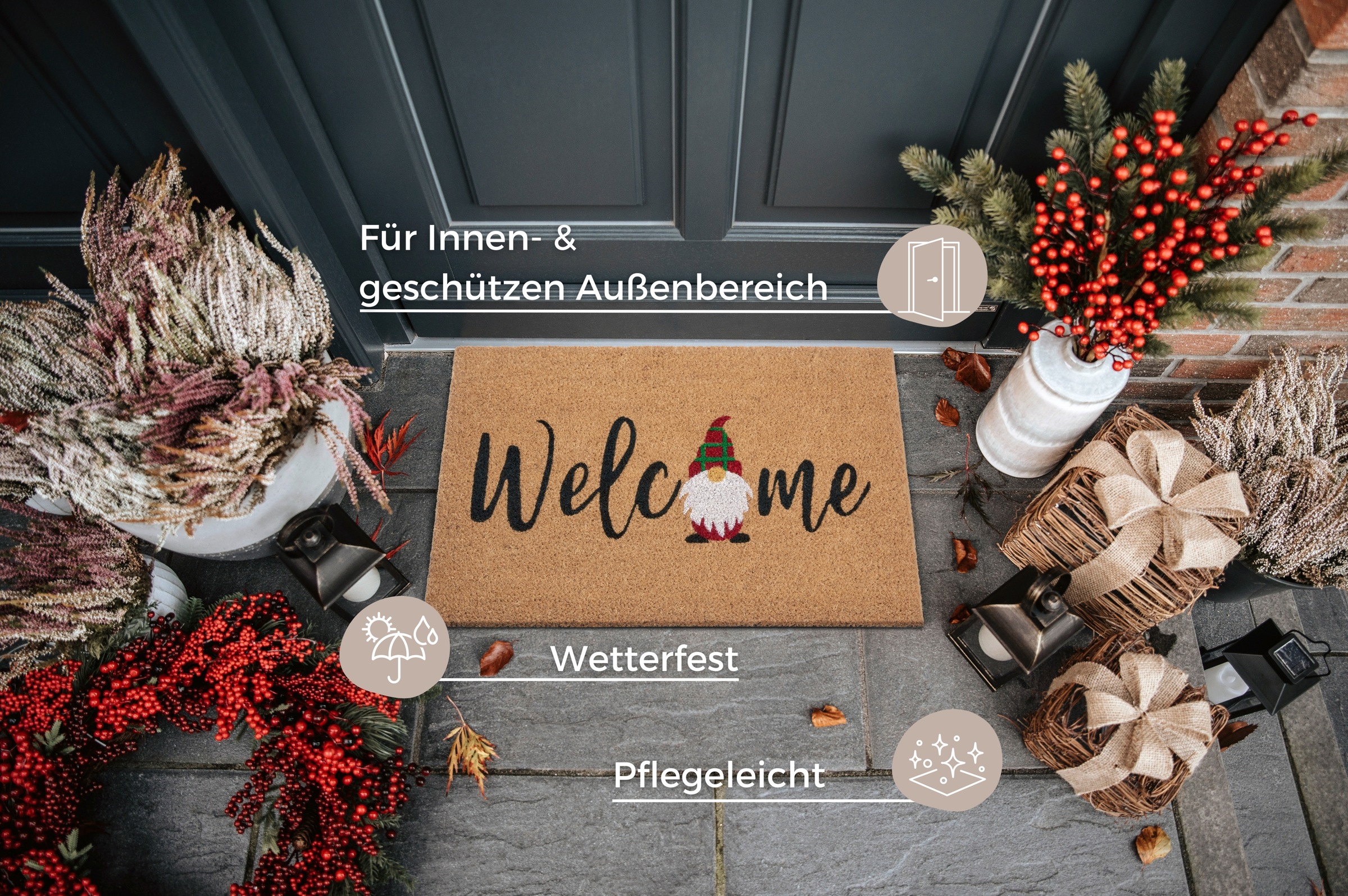 HANSE Home Fußmatte »Kokos Welcome Gnome, Türmatte«, rechteckig, 15 mm Höhe, Weihnachten, Schmutzfangmatte, Outdoor, Rutschfest, Innen, Kokosmatte
