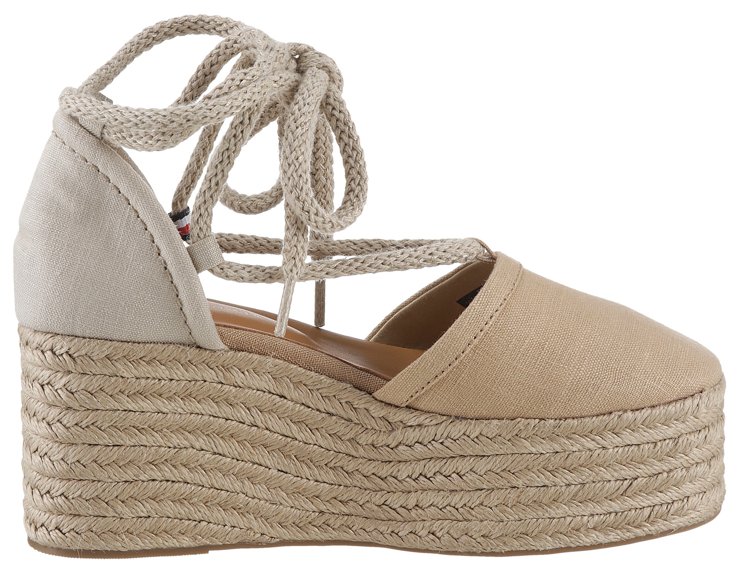 Tommy Hilfiger Espadrille »CLOSED TOE LINEN FLATFORM«, Sommerschuh, Keilabsatz, mit schöner Fesselschnürung