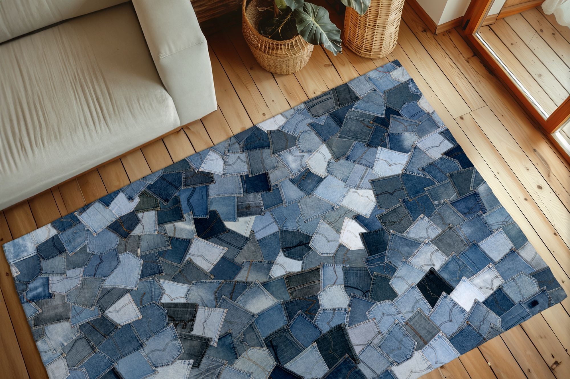 Kayoom Teppich "Urban Denim 490" rechteckig 8 mm Höhe Kurzflor, Patchwork Muster, Modernes Muster, Wolle, Vegan