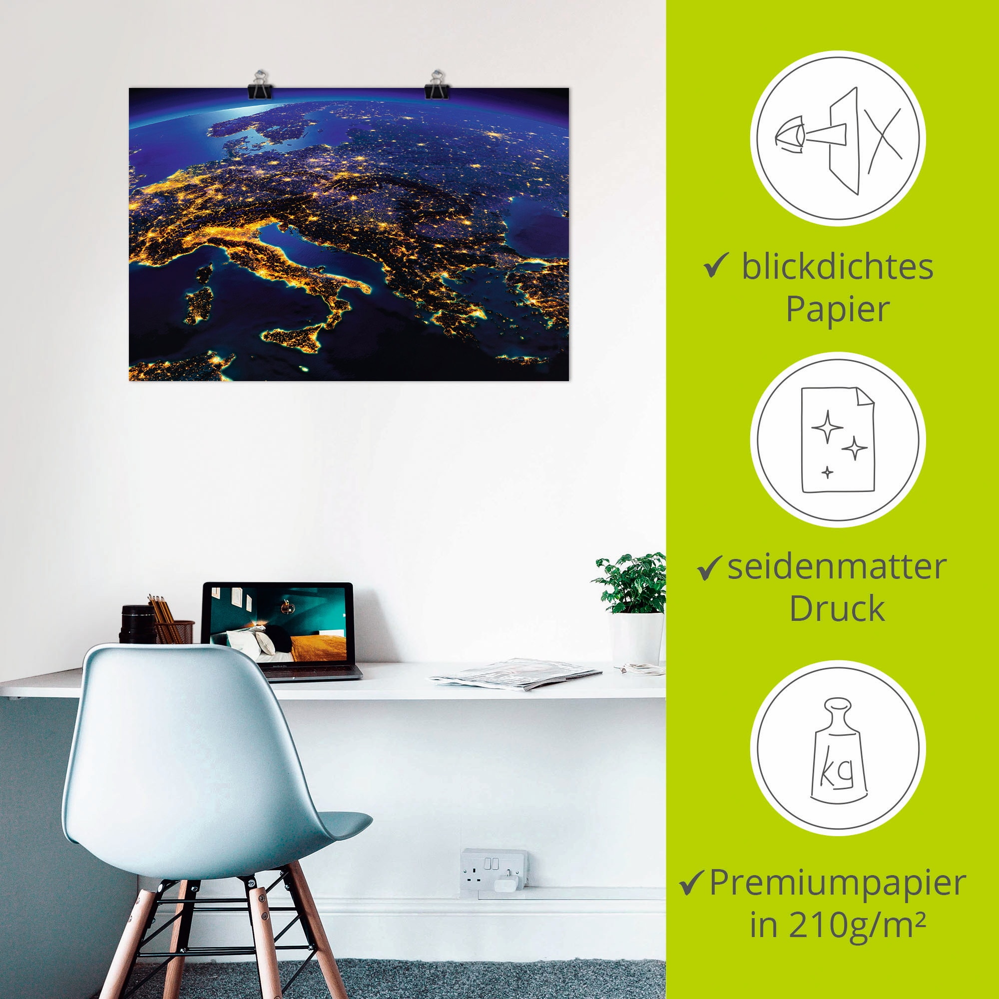 Artland Poster »Südliches Europa vom Weltraum« Weltall & Kosmos 1 Stk. tlg. als Leinwandbild, Poster in verschied. Größen