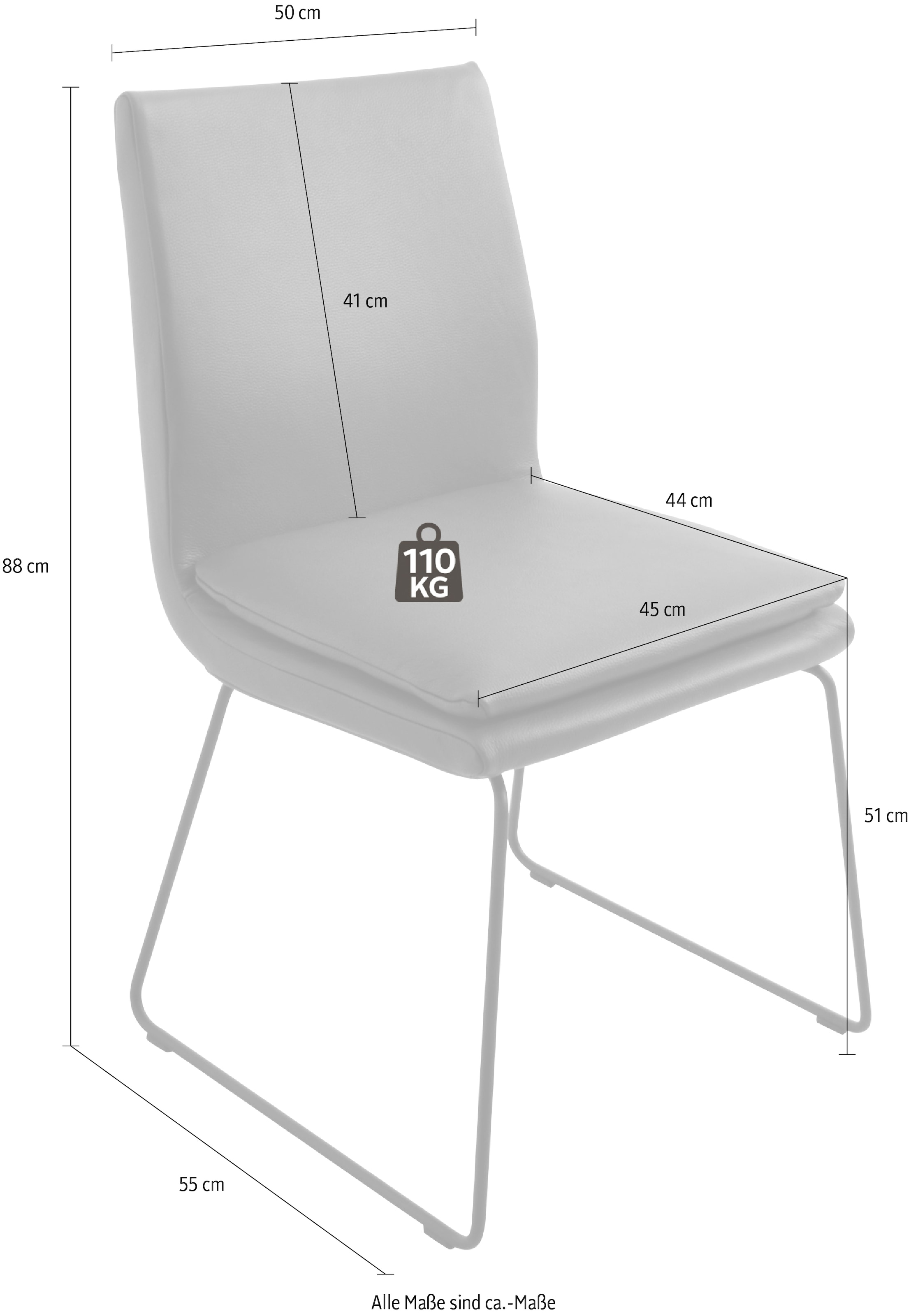 K+W Komfort & Wohnen Esszimmerstuhl »Creso«, Leder Longlife BRONCO, mit Sitzkissen und Rundrohrkufe in Metall schwarz Struktur