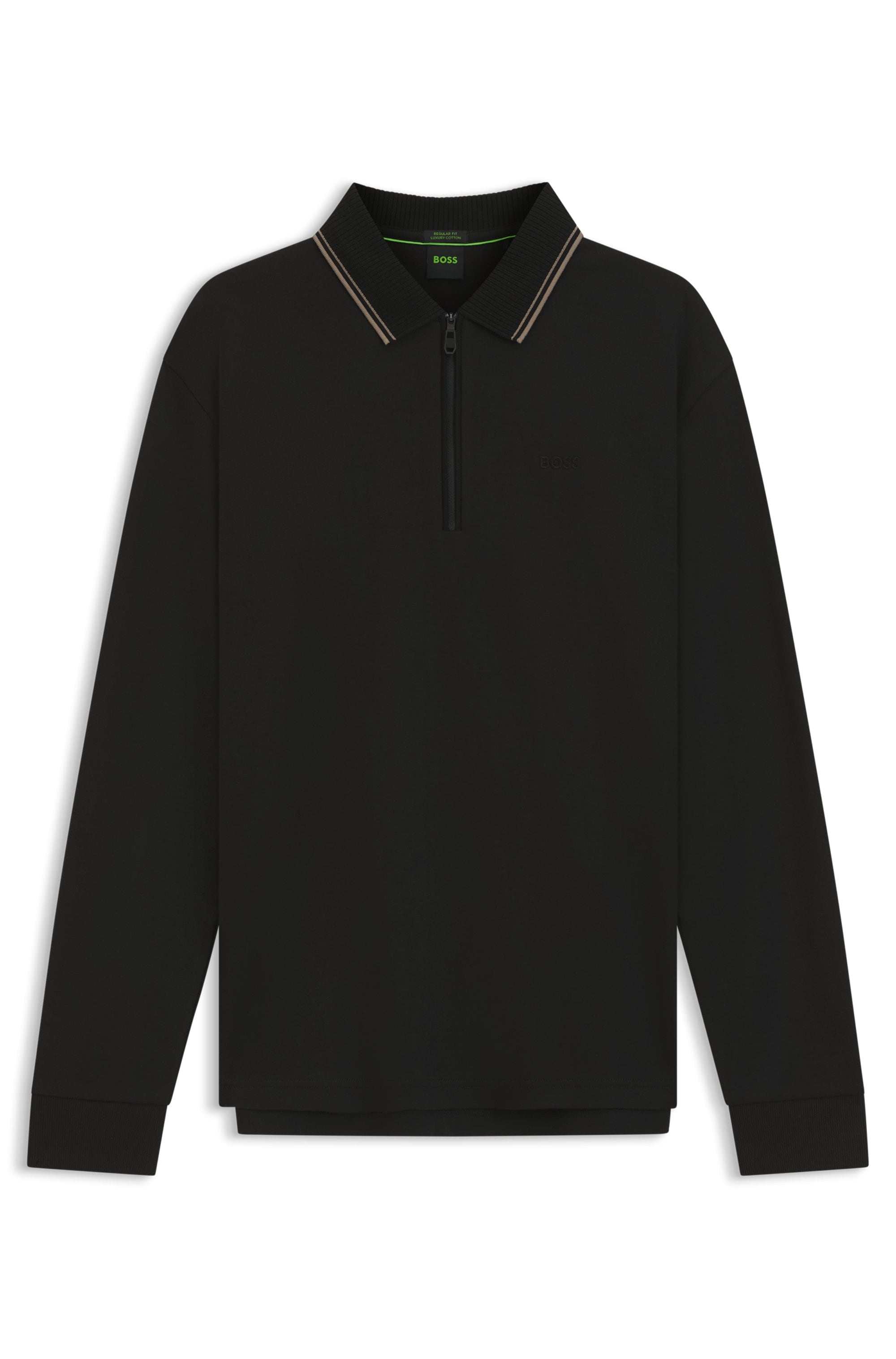 BOSS GREEN Langarm-Poloshirt »PL Cord Plisy« mit Reißverschluss, reine Baumwolle, Saum- und Ärmelbündchen