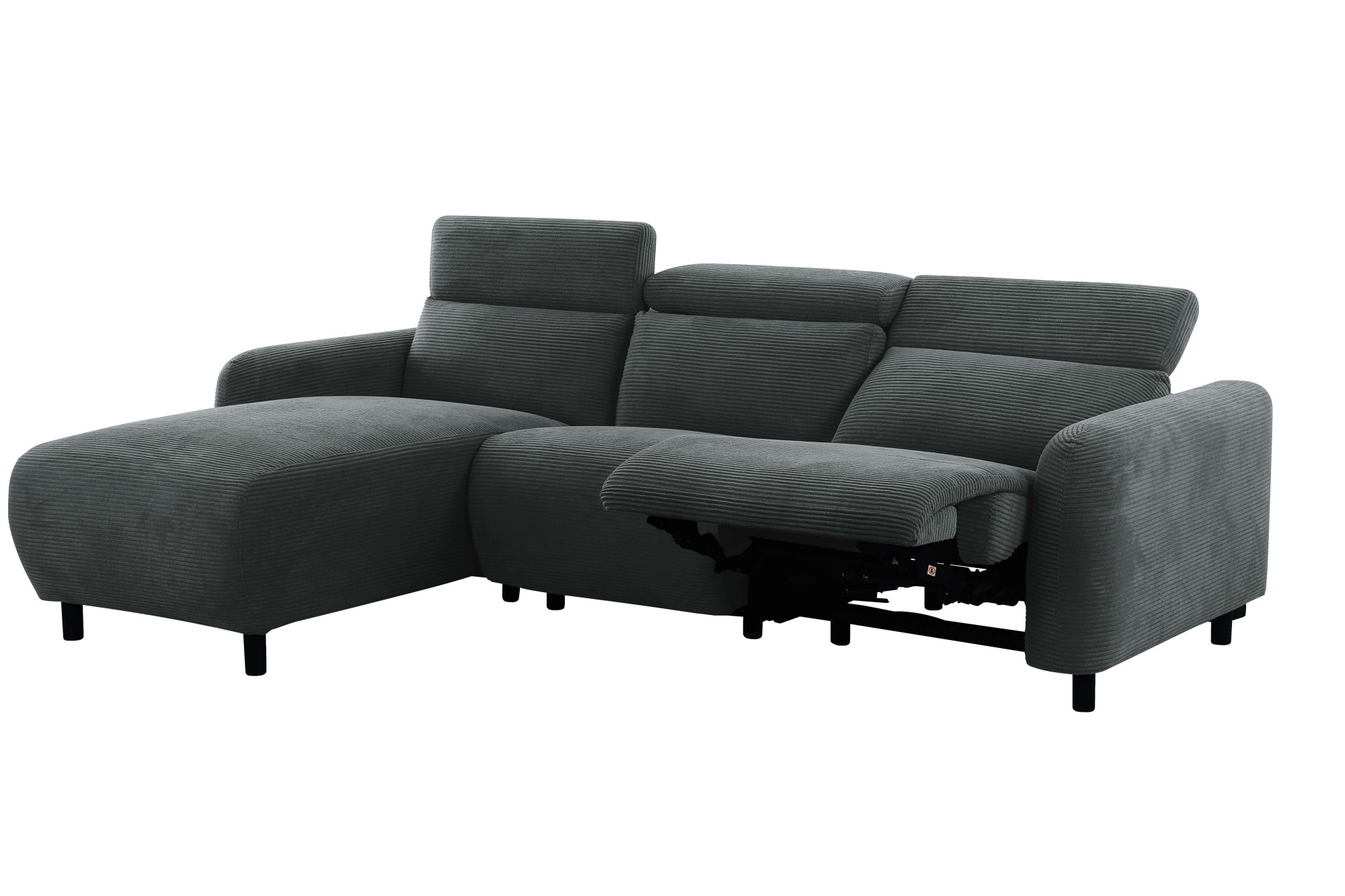 Home affaire Ecksofa »SKAANE in Cord, L-Form, 274 cm, manuelle u. elektrische Funktion,«, rundes Design, Kopfteilverstellung, Federkernpolsterung