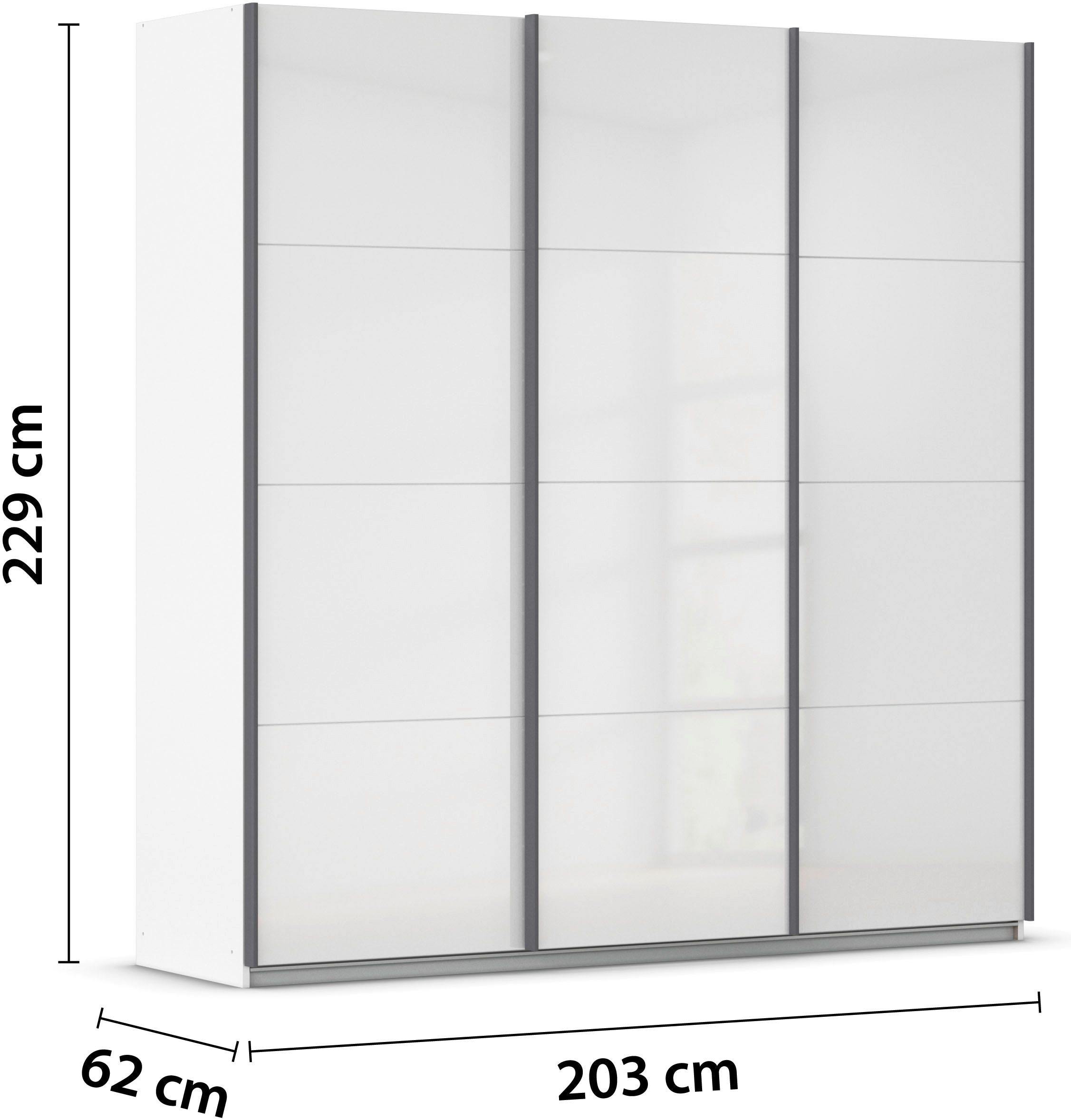 rauch Schwebetürenschrank »Kleiderschrank Schrank Garderobe AGORDO mit Dekor- oder Hochglanzfront«, (in zwei Griff-Farben), durchdachte Innenausstattung, in 4 Breiten und 2 Höhen MADE IN GERMANY