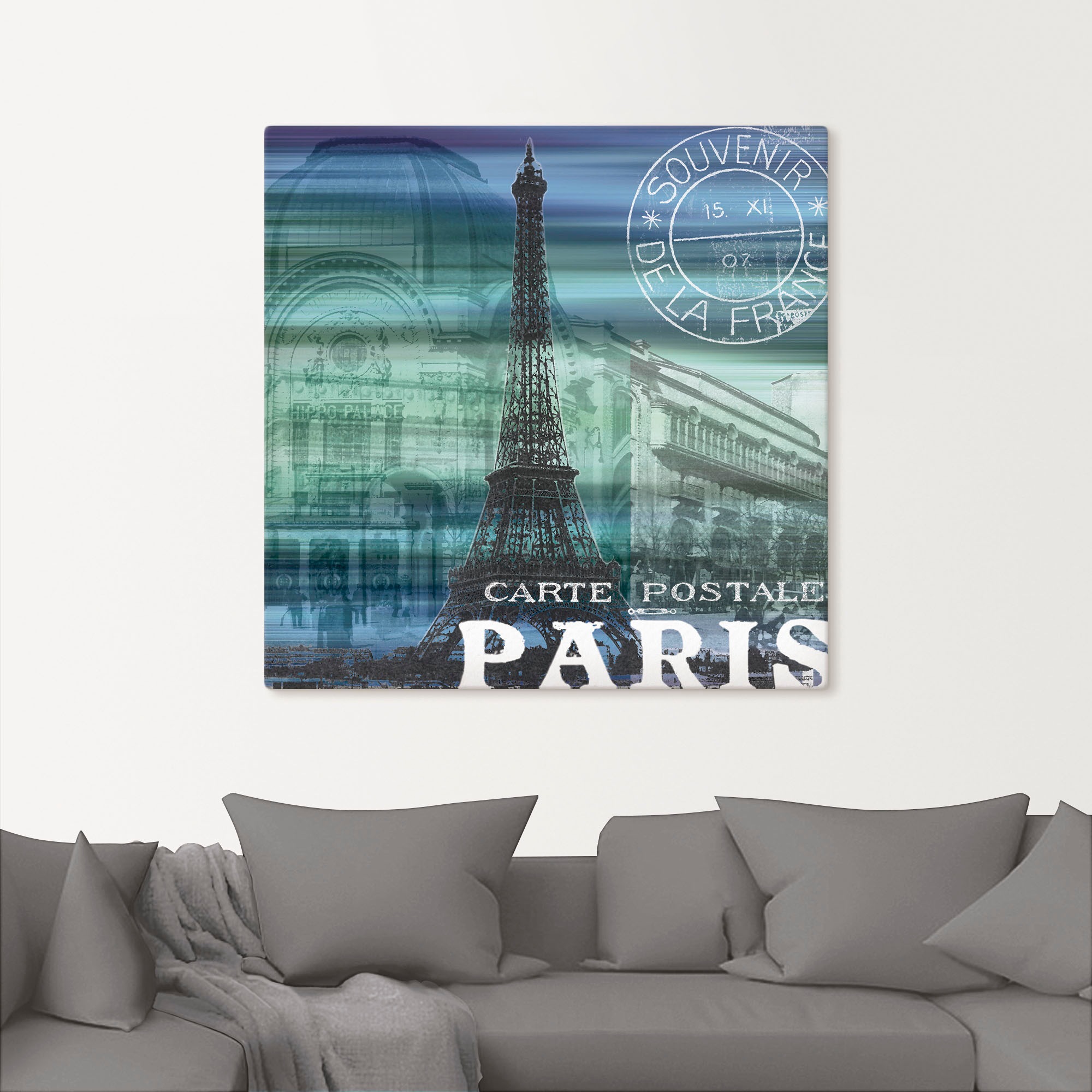 Artland Leinwandbild »Paris Collage - blau«, Gebäude, (1 St.), auf Keilrahmen gespannt