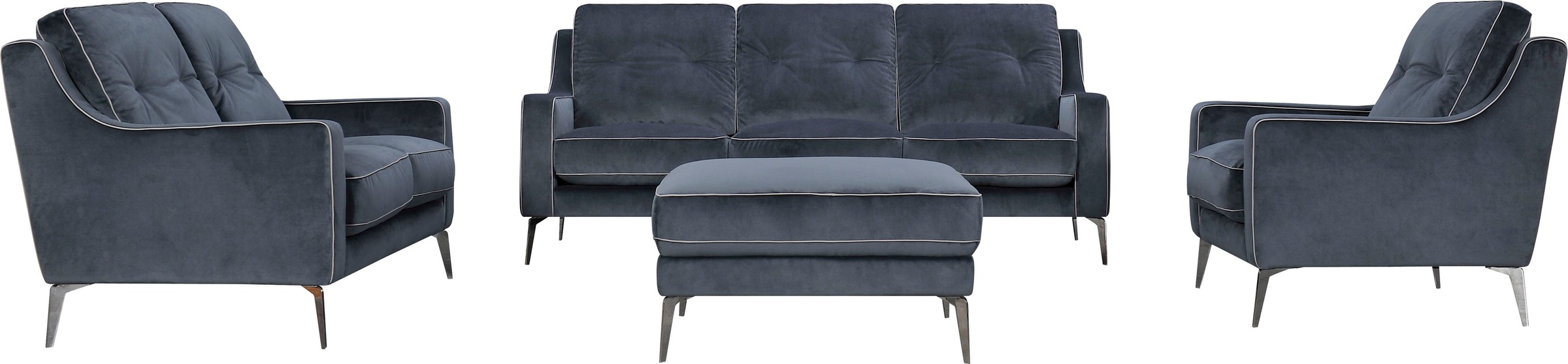 Leonique Sitzhocker "Chicago" 1 tlg. Polsterhocker, graublauer Velourstoff, günstig online kaufen