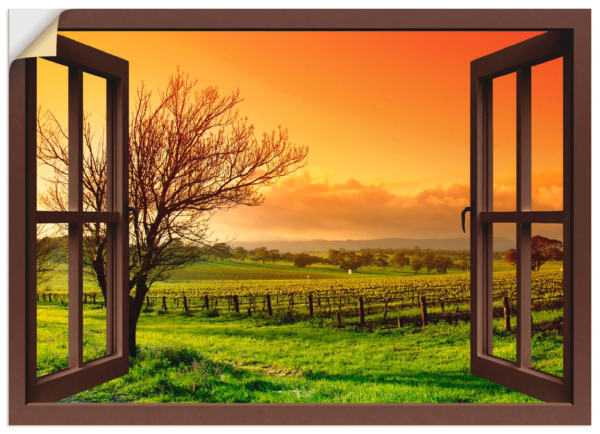 Artland Wandbild "Fensterblick - Landschaft mit Weinbergen", Fensterblick, günstig online kaufen