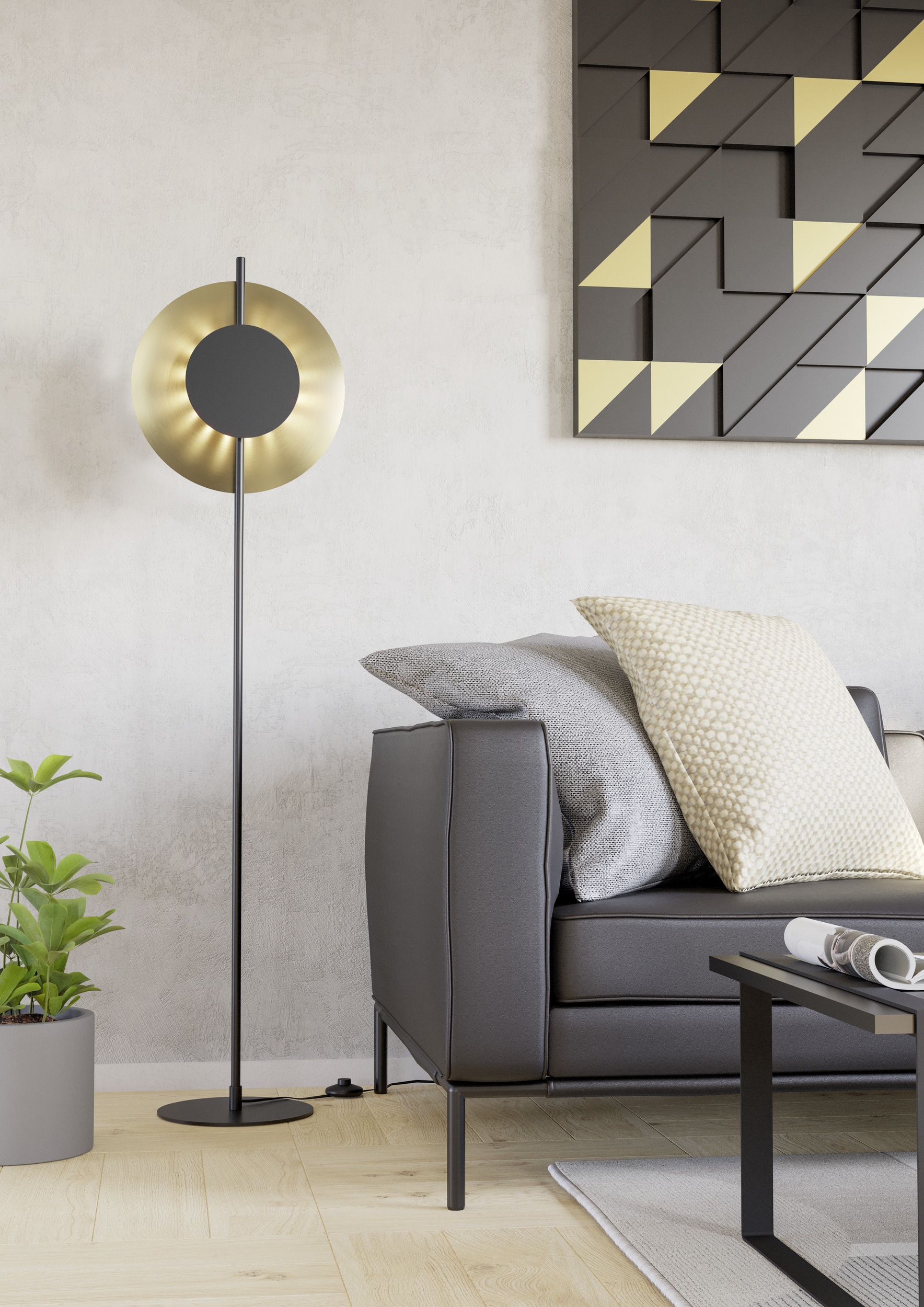 EGLO Stehlampe »TOCINA Stehlampe - Stahl - LED - 1X11W - IP20« LED-Modul 1 Stk. Warmweiß Standlampe, Indirekte Beleuchtung, messing-gebürstet, L38 x H150 cm