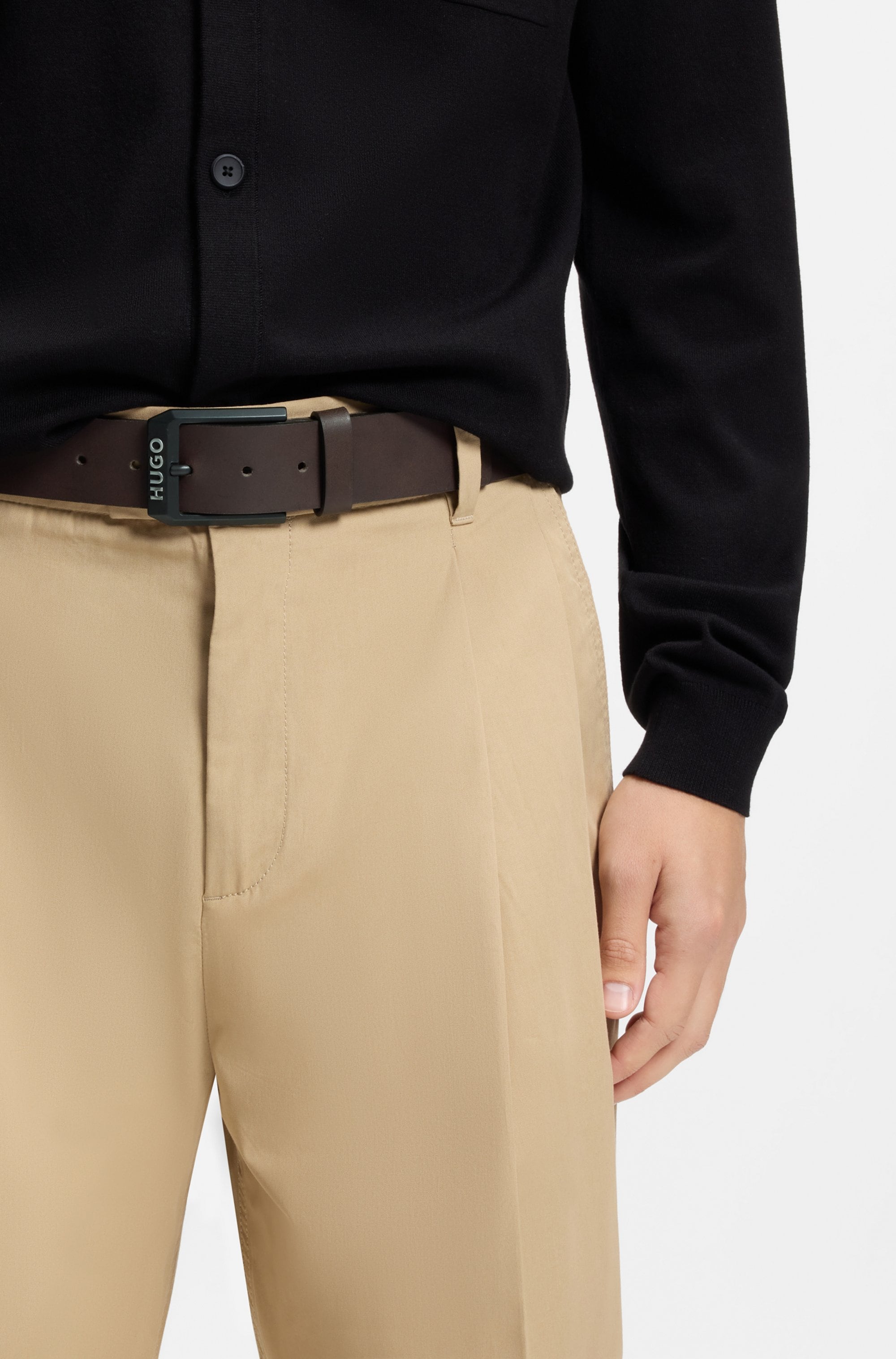 HUGO Ledergürtel »Gelio-B_Sz40« HUGO Markenlabel, rote Ziehnaht