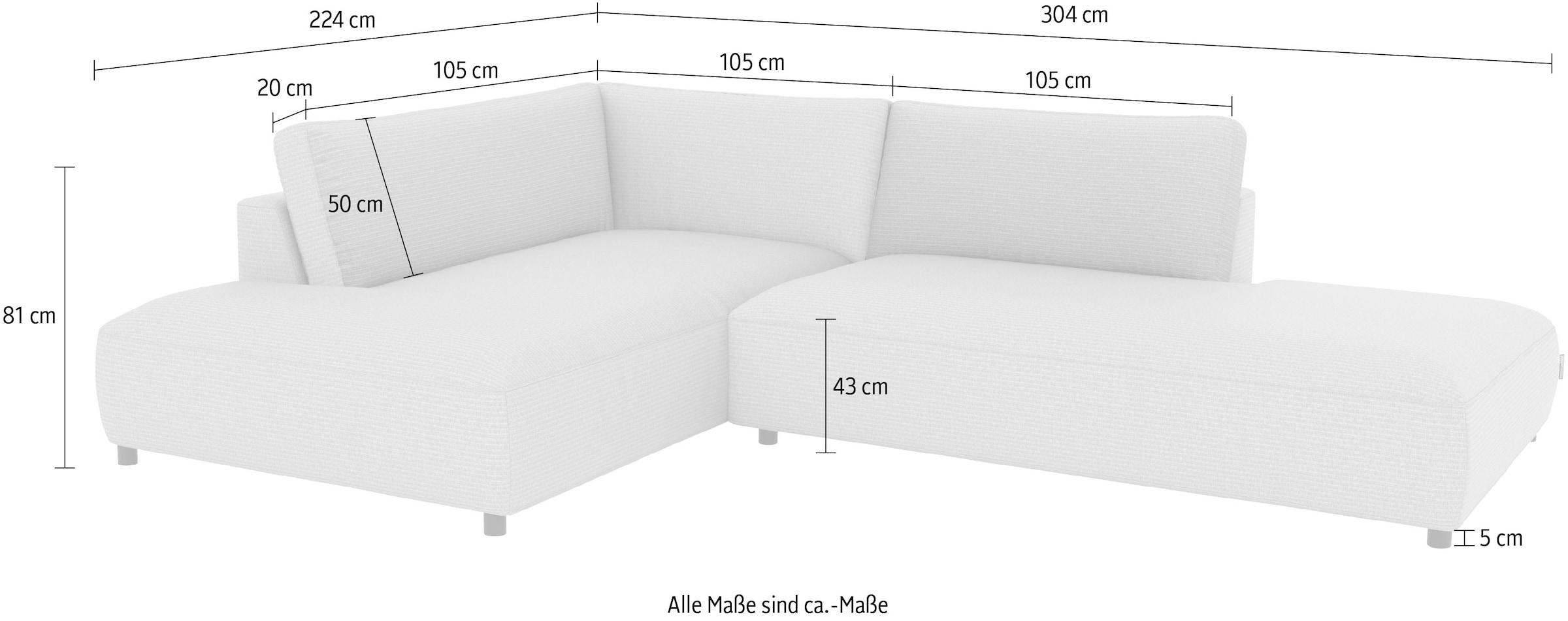 Musterring Ecksofa »Lucia«, mit großem Longchair, verschiedene Farben, B304 x T224 cm