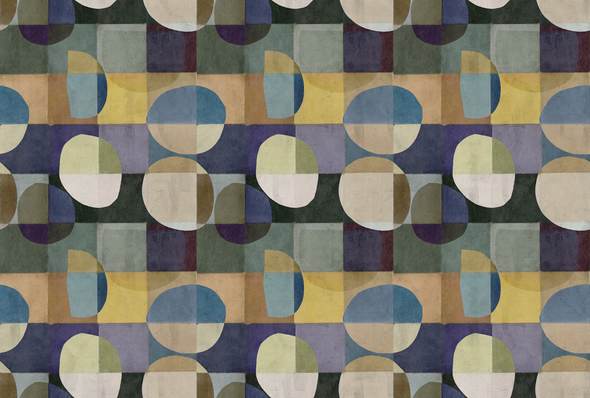 living walls "Geometrische Retro-Tapete Bunt Blau Beige modern" matt glatt
