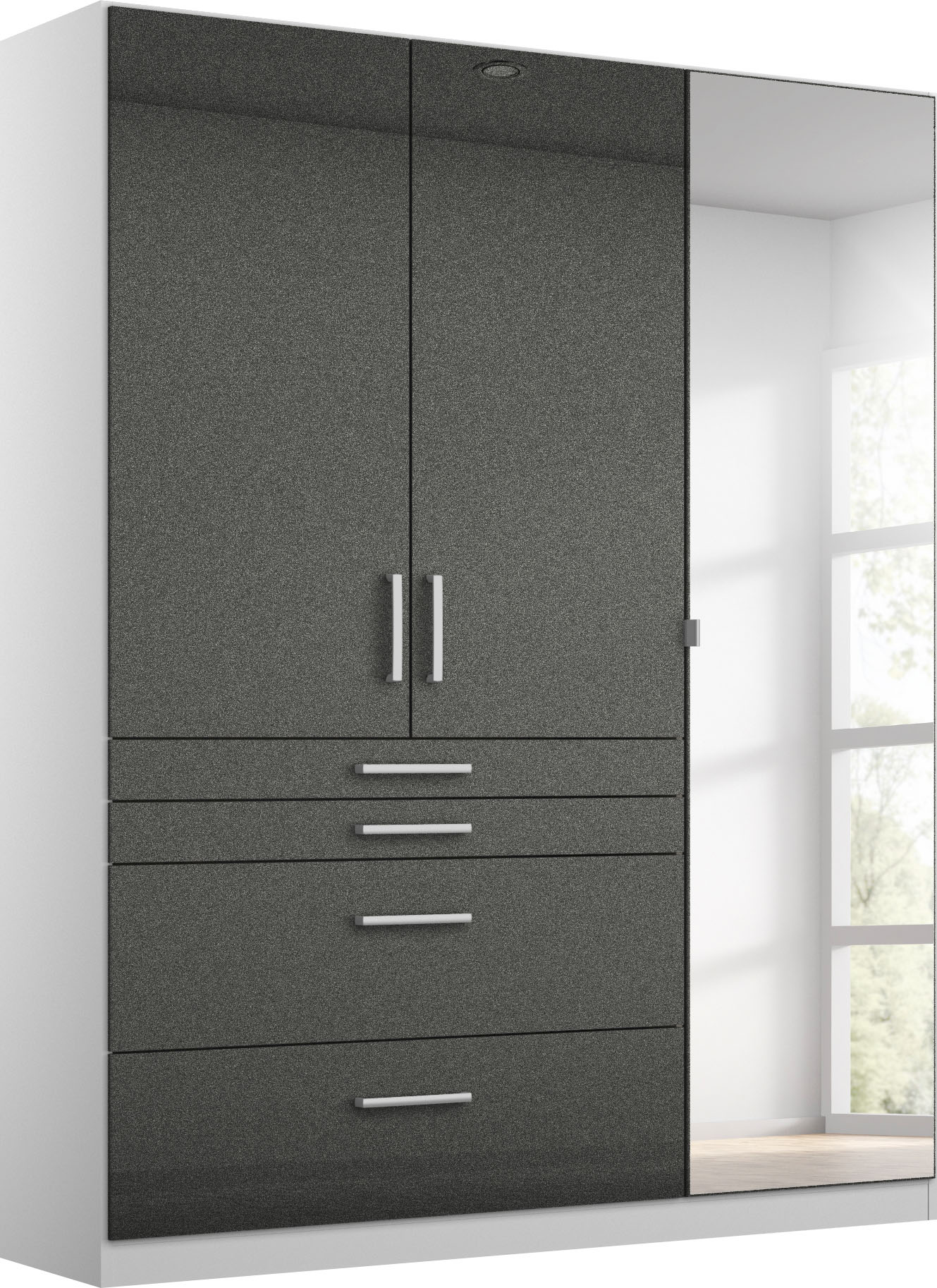 rauch Drehtürenschrank "Kleiderschrank Schrank Garderobe Garderobenschrank HOMBURG" mit Spiegel, oberer Schubkasten mit Einteilung MADE IN GERMANY