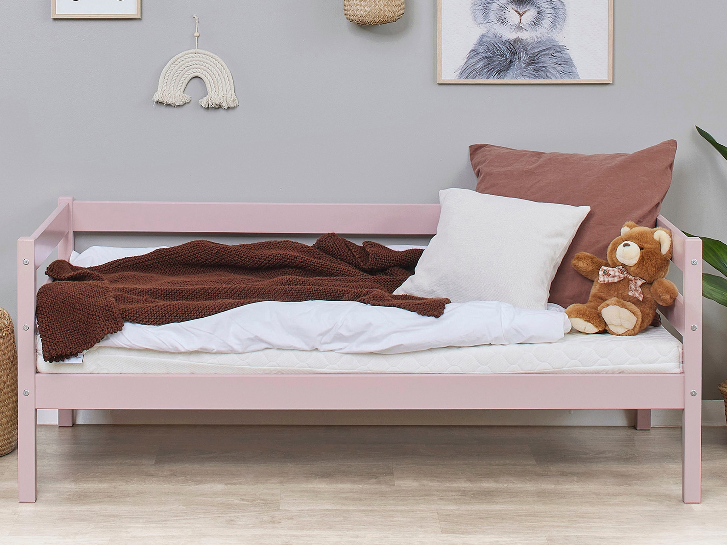 Einzelbett HOPPEKIDS, B:76cm H:65cm L:166cm, rosa, Kiefer massiv, Betten, "ECO Comfort Kinderbett, Kiefer Massivholz, Jugendbett inkl. Rollrost",