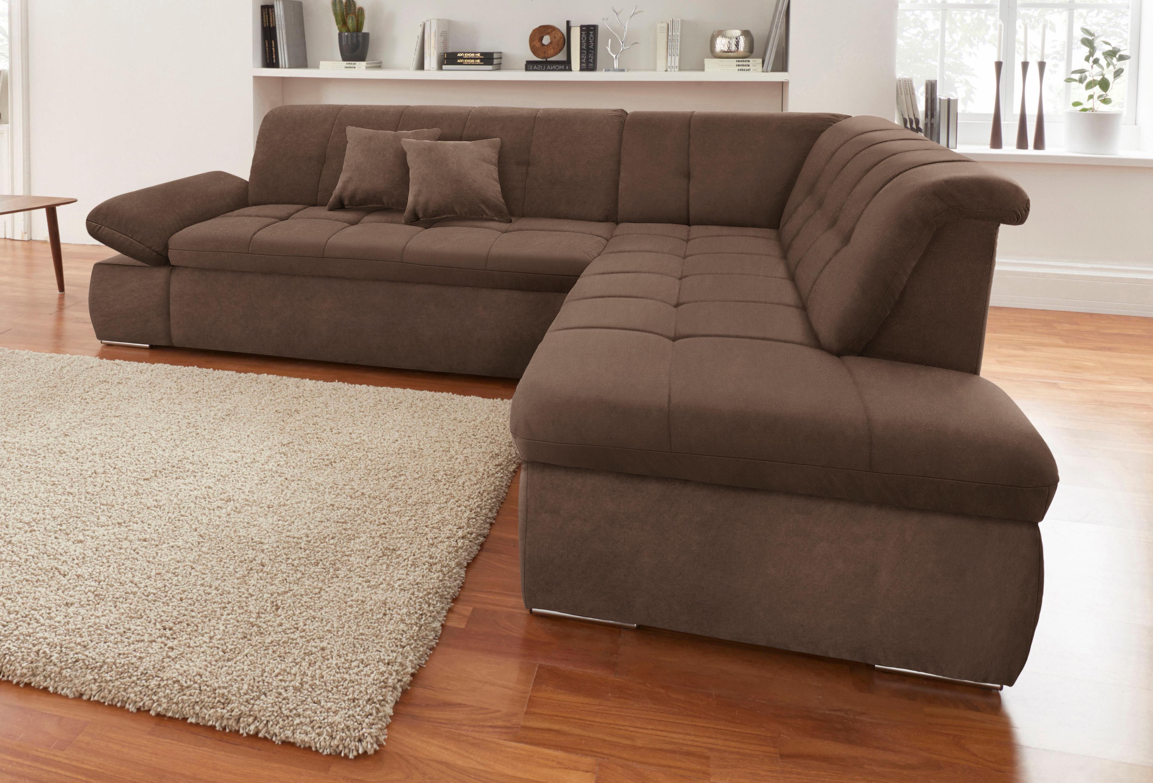 DOMO collection Ecksofa "NMORIC inkl. Zierkissen 273x216x80 cm L-Form" Ottomanen-Abschluss, wahlweise mit Bettfunktion und Armlehnverstellung