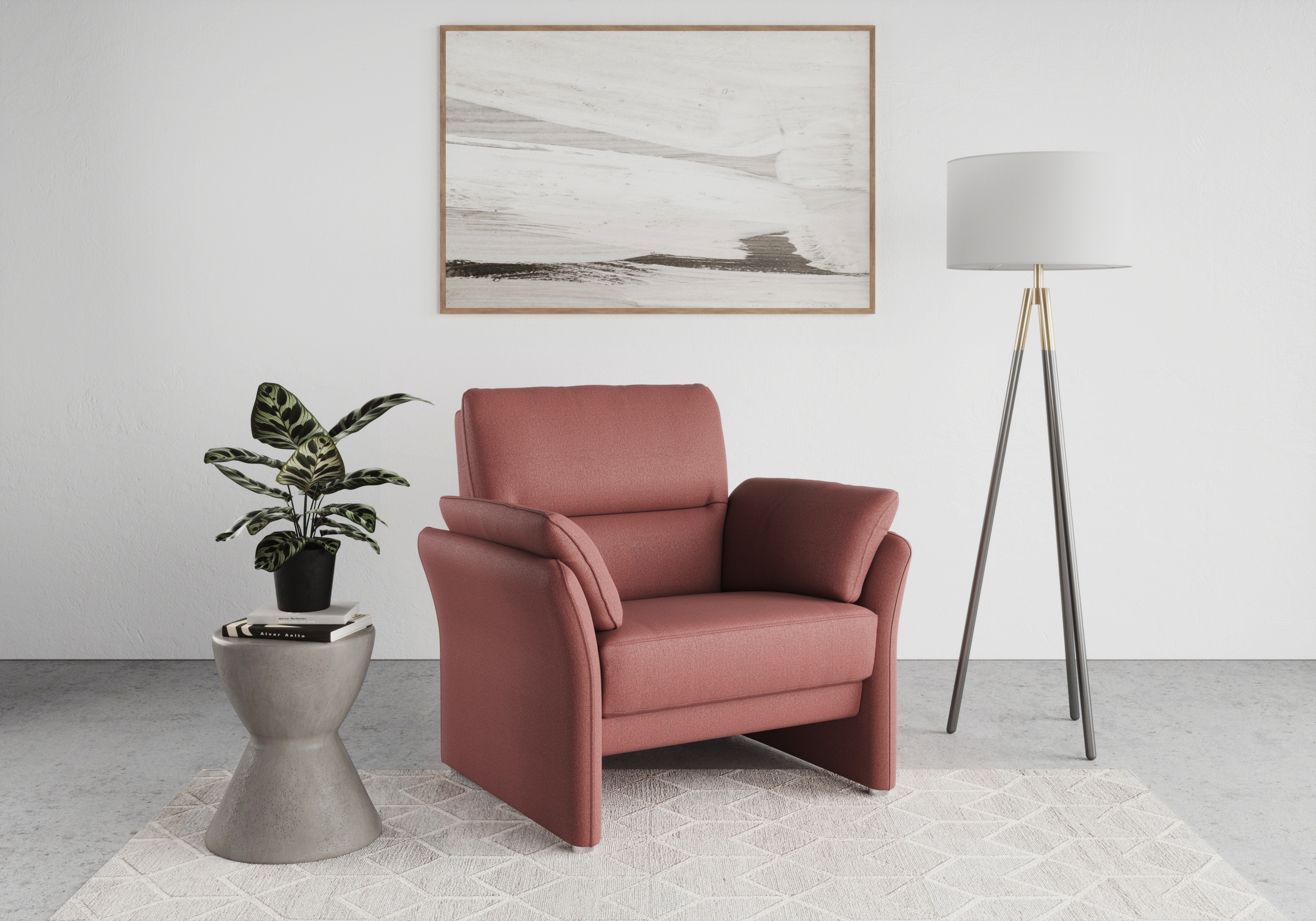 DOMO collection Sessel "Pina elegant und zeitloser Clubsessel, bequemer Cocktailsessel" Hoher Sitzkomfort, Microfaser hochflorig, beere