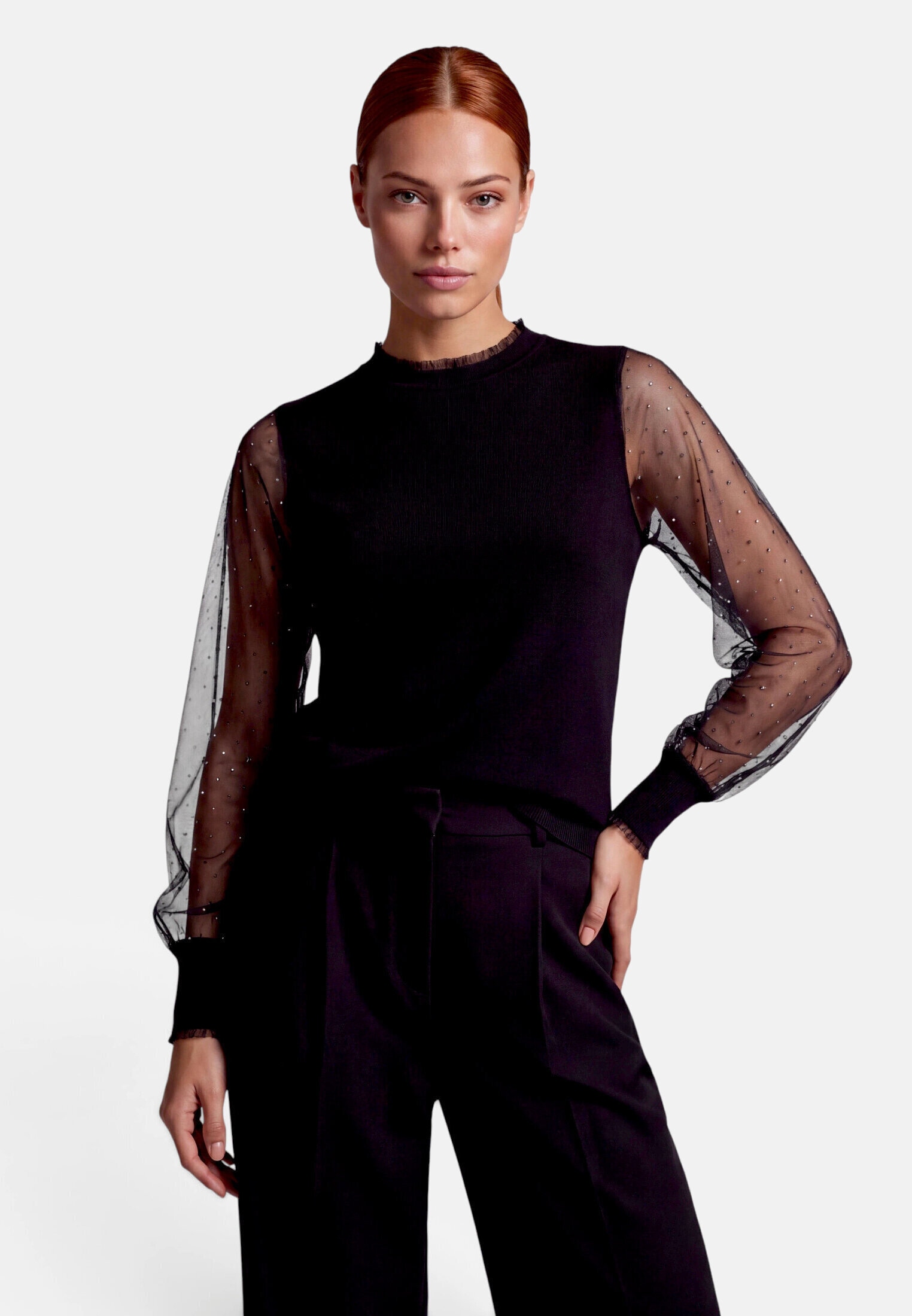 Zero Strickpullover »Damen mit Strass« 1 Mesheinsätze