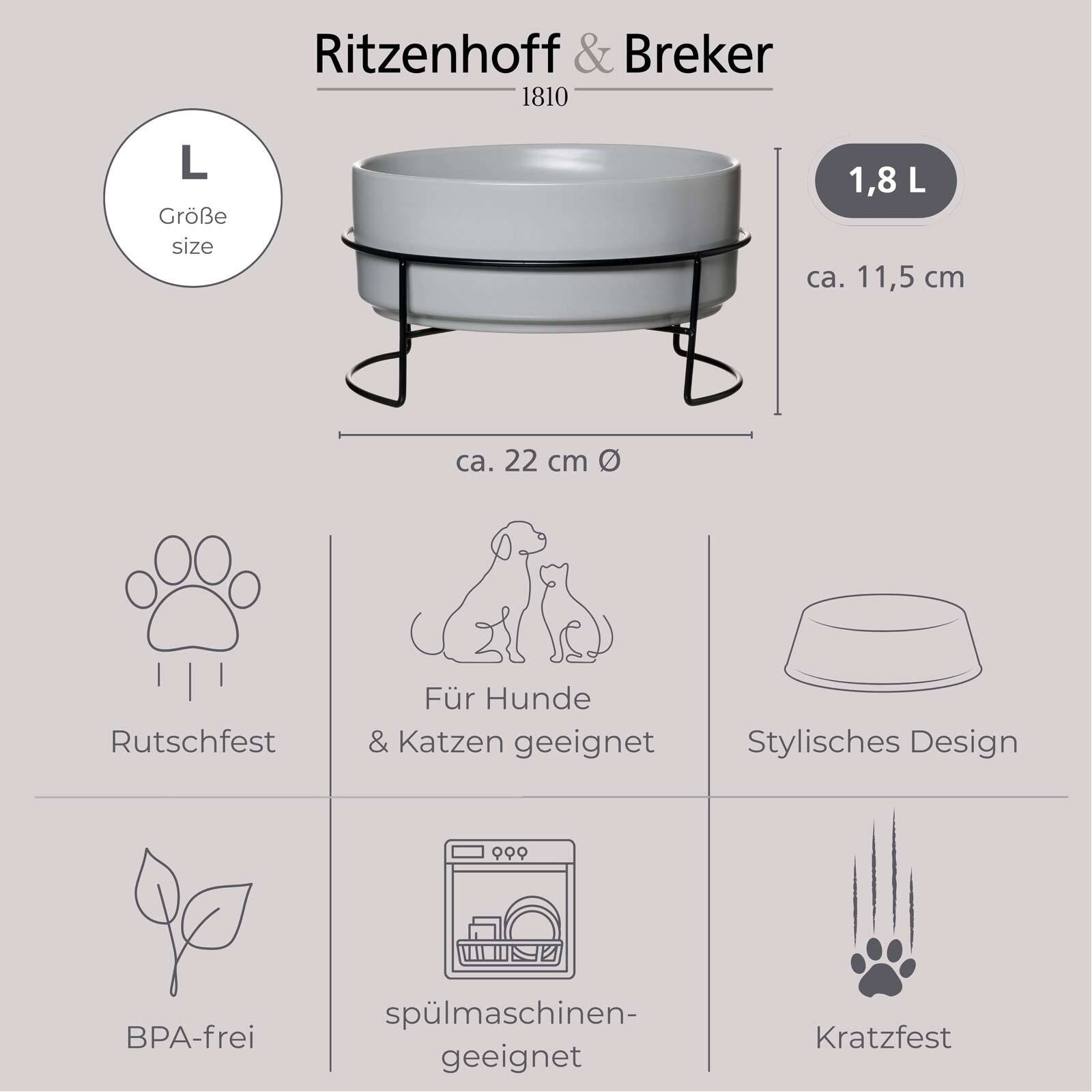 Ritzenhoff & Breker Futternapf »Hundenäpfe mit Unterlage Taro ø 21 cm 2er Set grau« Spülmaschinengeeignet