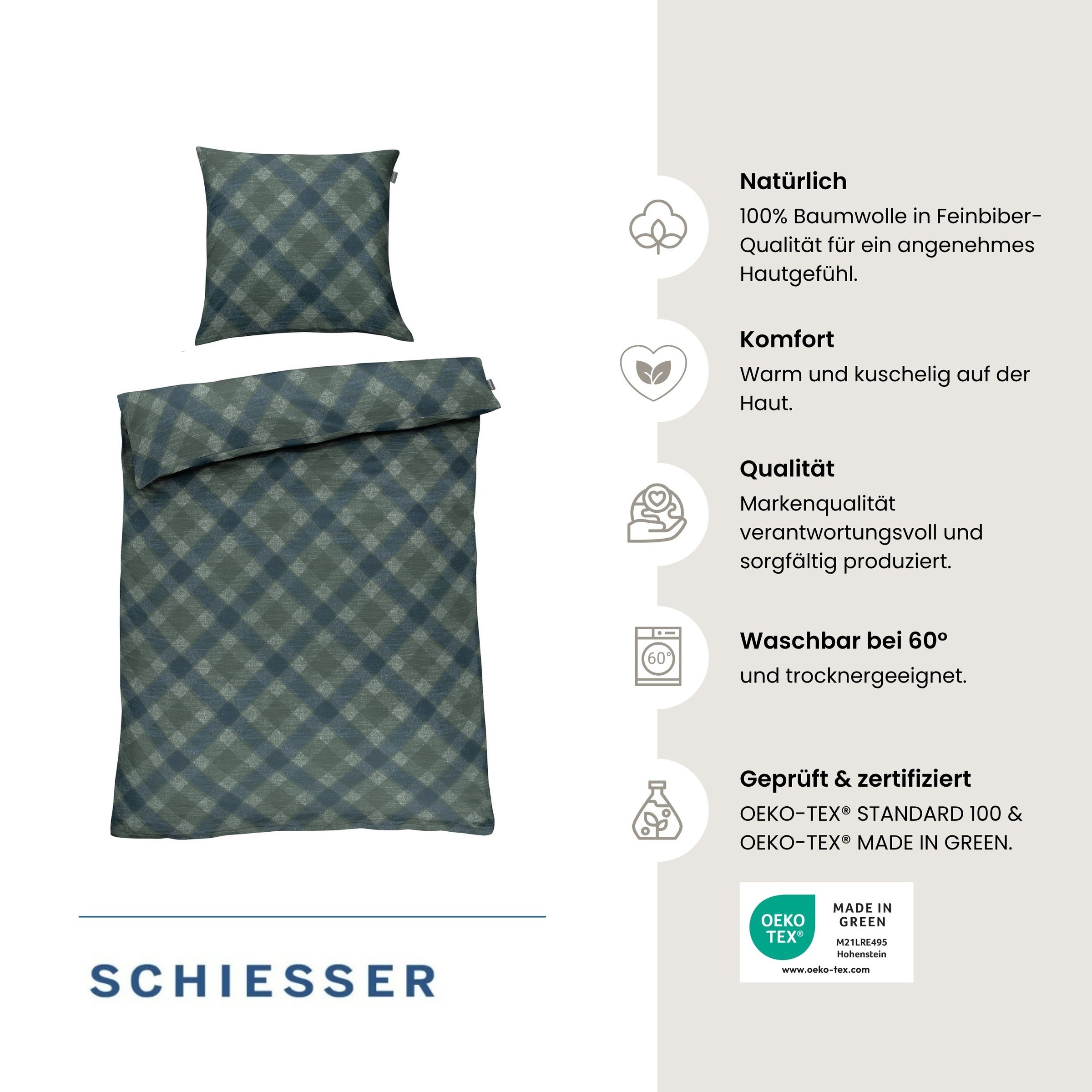 Schiesser Bettwäsche »Daniel aus weicher Baumwolle mit Karomuster« 2 OEKO-TEX® MADE IN GREEN