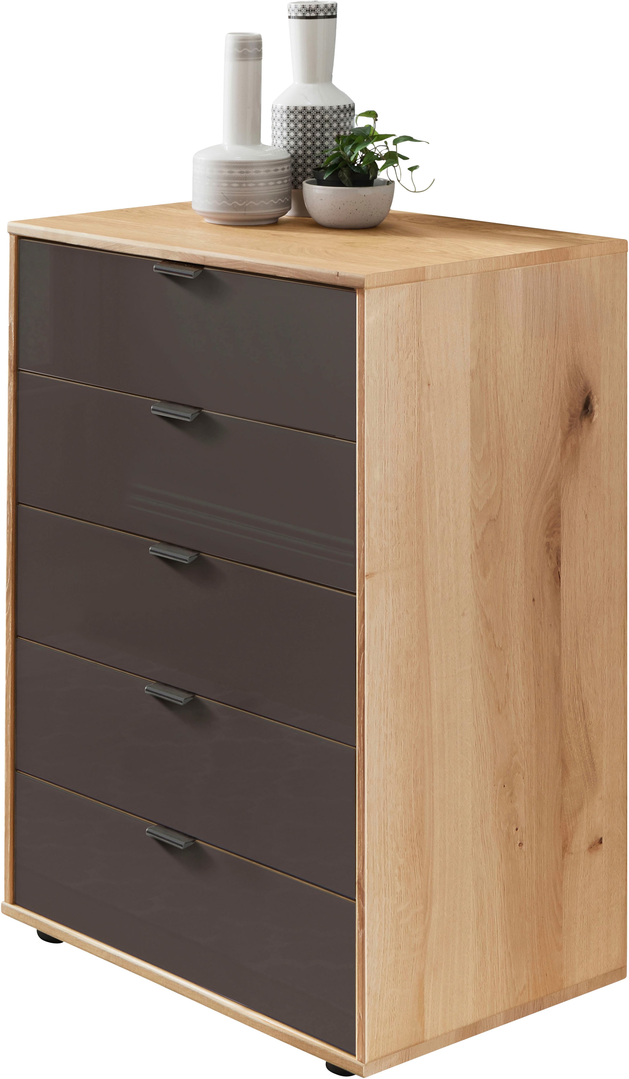 WIEMANN Schubkastenkommode "Cardiff Sideboard, Wäscheschrank, teilmassiv Bianco-Eiche, Schubladen" Glas- oder Massivholzfront, verschiedene Breiten, MADE IN GERMANY, Schubkästen inklusive Selbsteinzug und Dämpfung