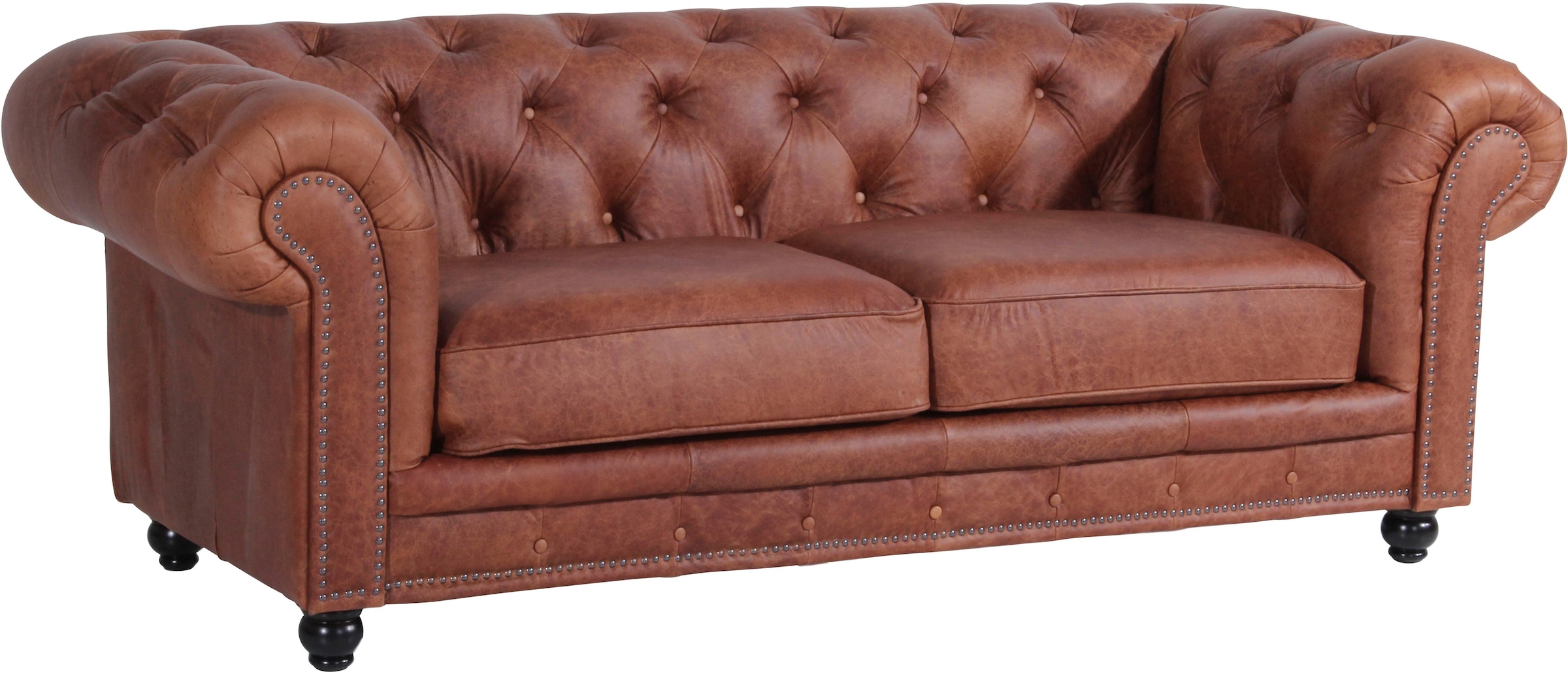 Max Winzer Chesterfield-Sofa "Old England", 2,5-Sitzer Ledersofa mit Knopfheftung & Ziernägeln, Breite 218 cm