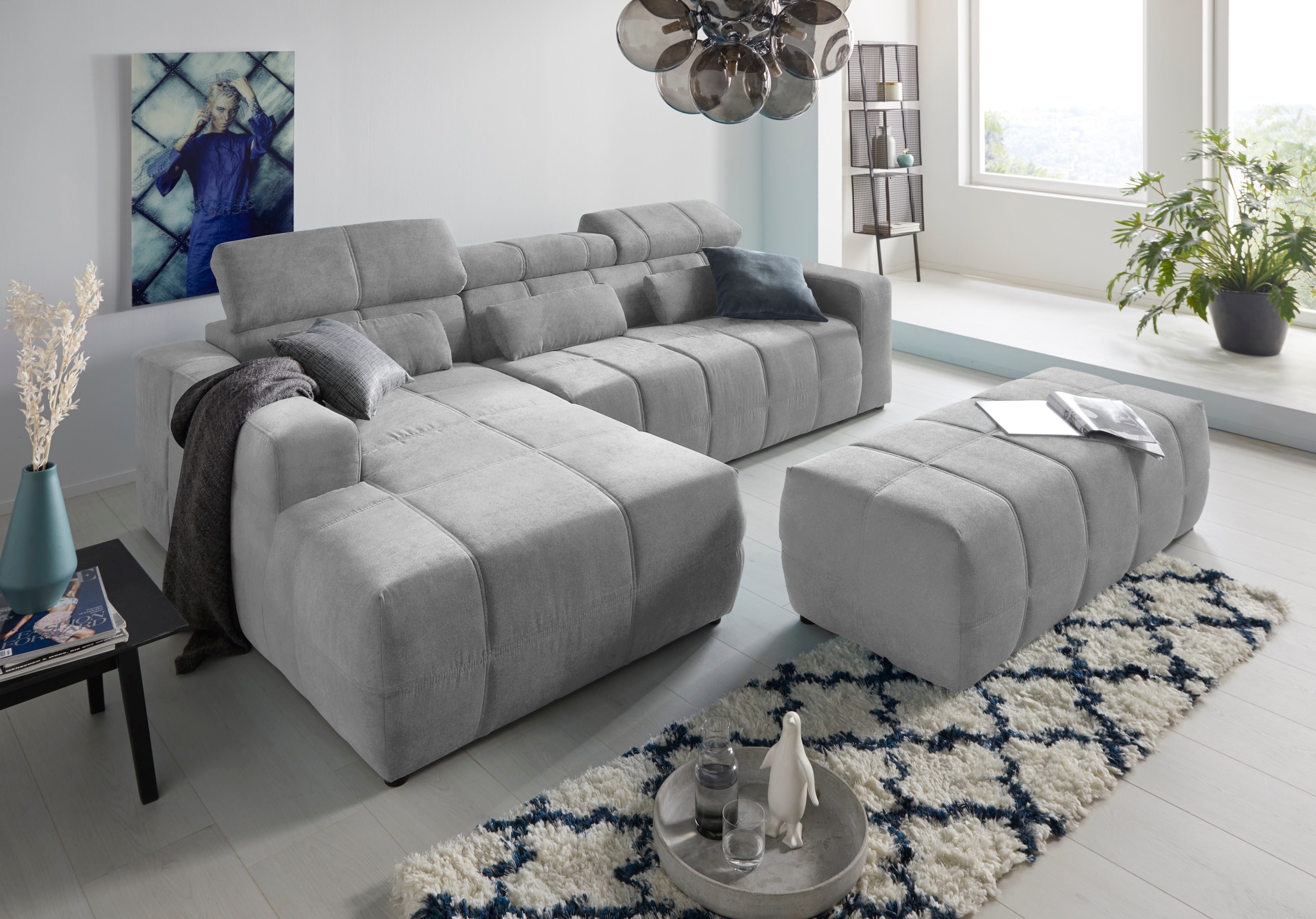 DOMO collection Ecksofa »Brandon Sitzbelastung 140 kg, große Ausführung, B/T/H: 289/177/80 cm«, mit Kopfteilverstellung, wahlweise Sitztiefenverstellung, L-Form
