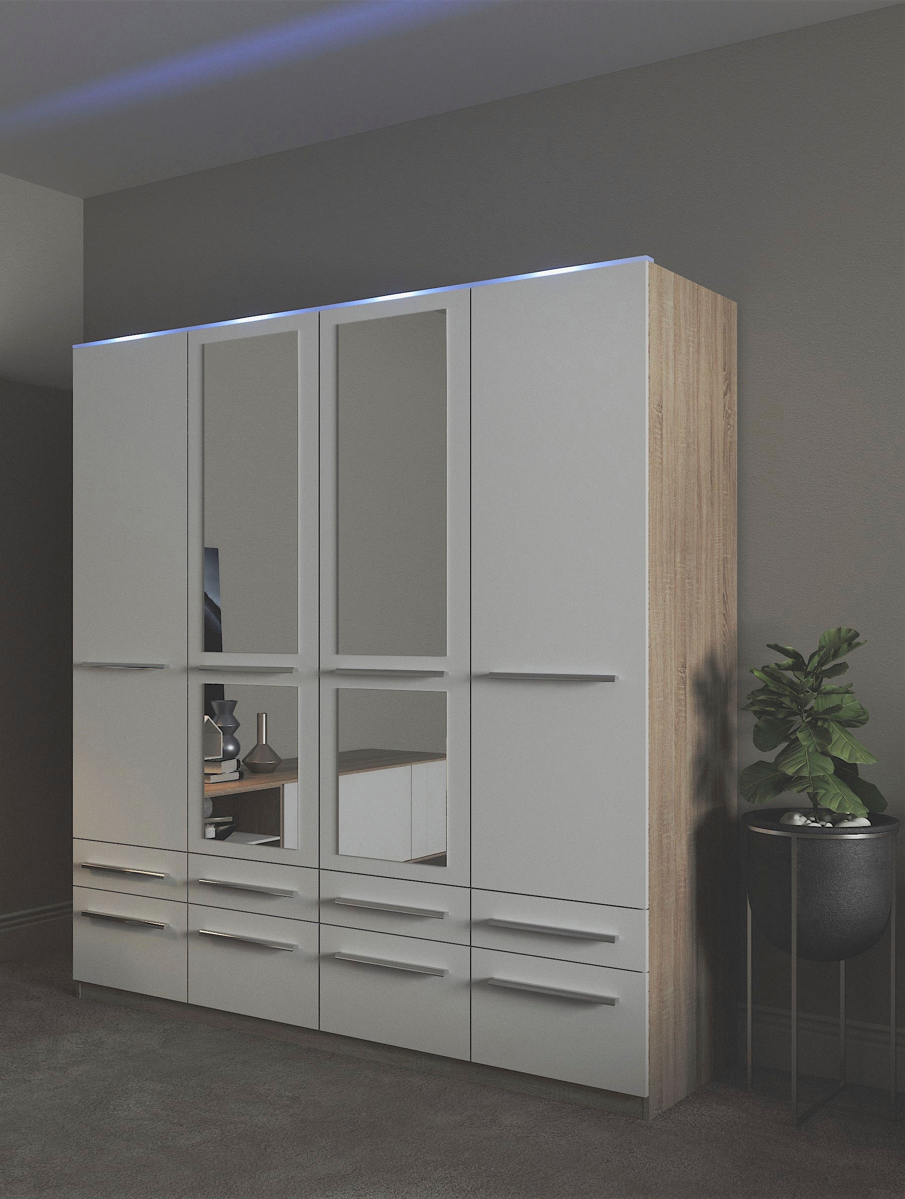 priess Kleiderschrank »Schrank Garderobe Wäscheschrank Barcelona in 5 Breiten«, viel Stauraum, geräumige Schubkästen, mit Spiegel, MADE IN GERMANY