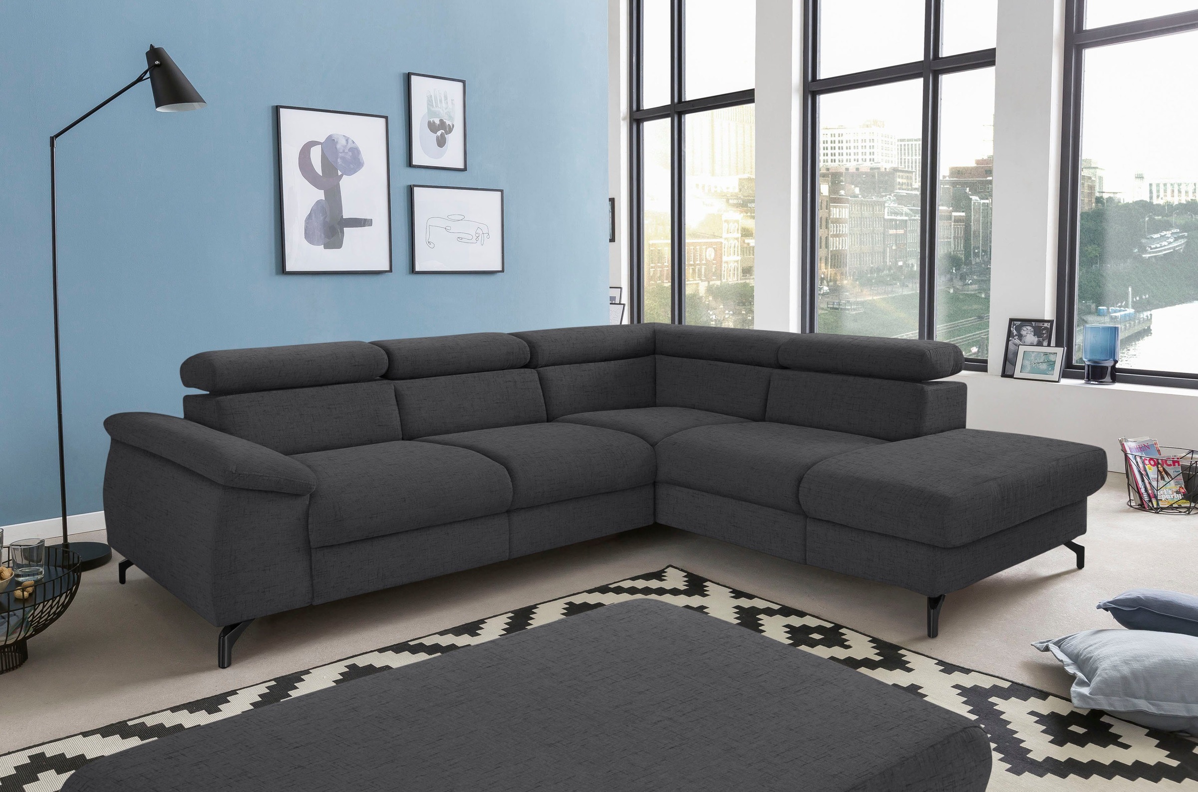 COTTA Polstergarnitur »Komaris«, (Set), Set: bestehend aus Ecksofa und Hocker, frei im Raum stellbar