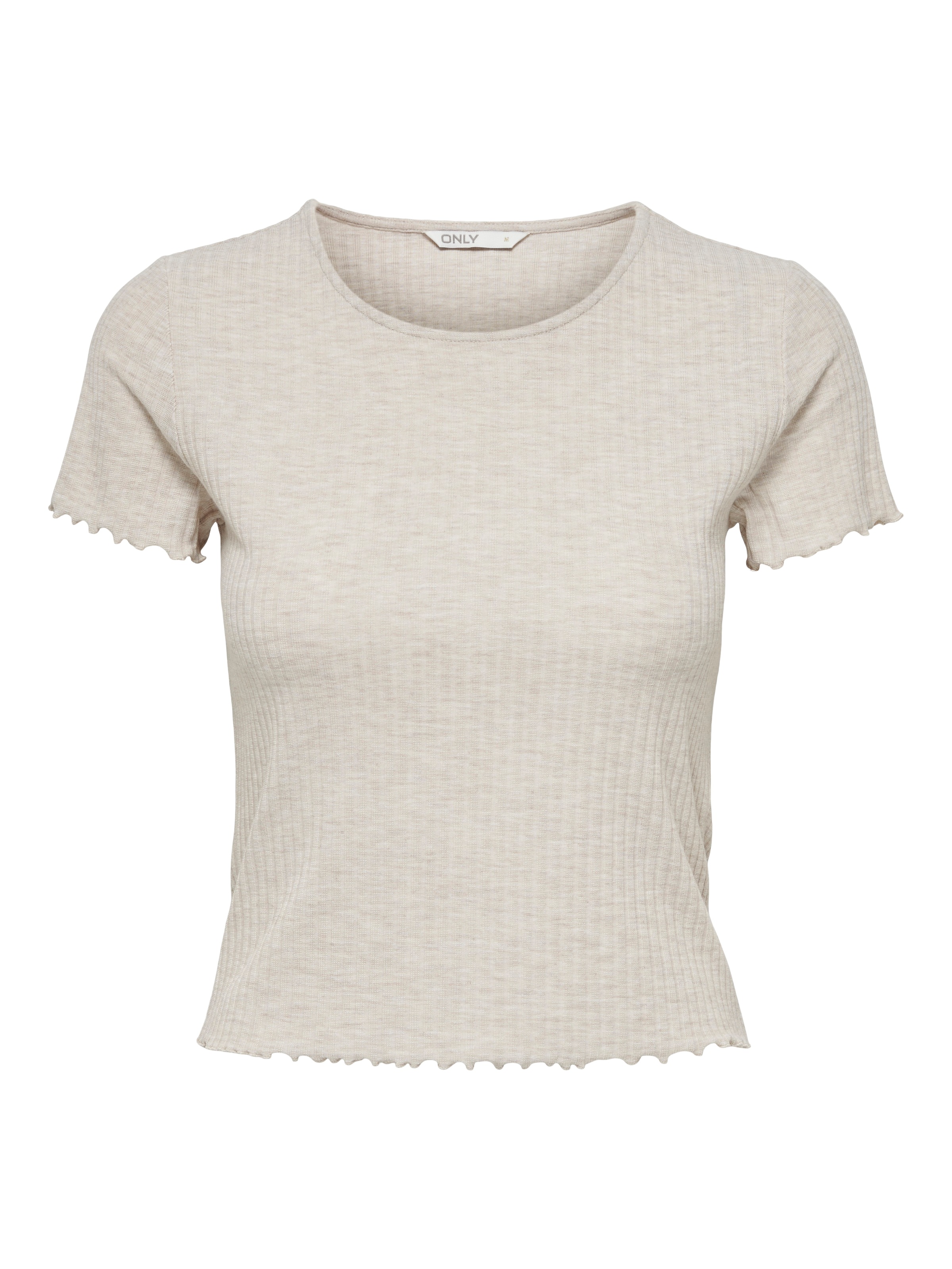Rundhalsshirt ONLY "ONLEMMA S/S SHORT TOP NOOS JRS", Damen, Gr. M, grau (pumice stone), Jersey, Obermaterial: 65% Polyester, 30% Viskose, 5% Elasthan, unifarben, regular fit kurz, Rundhals, gewellter Abschluss, Shirts Rundhalsshirt, Rundhals, modisch, reg 4