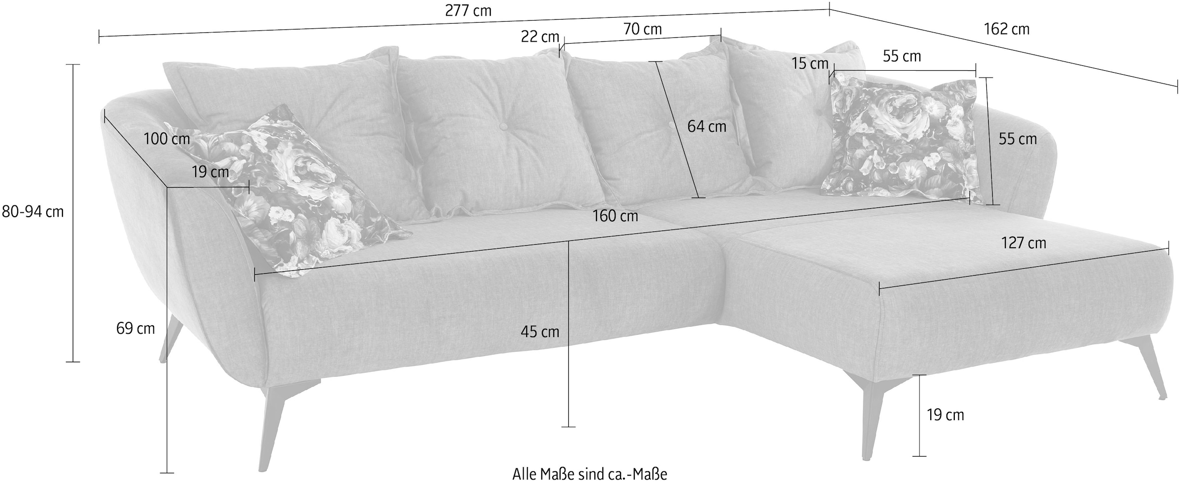 INOSIGN Ecksofa »Baggio L-Form«, Zierkissen inklusive