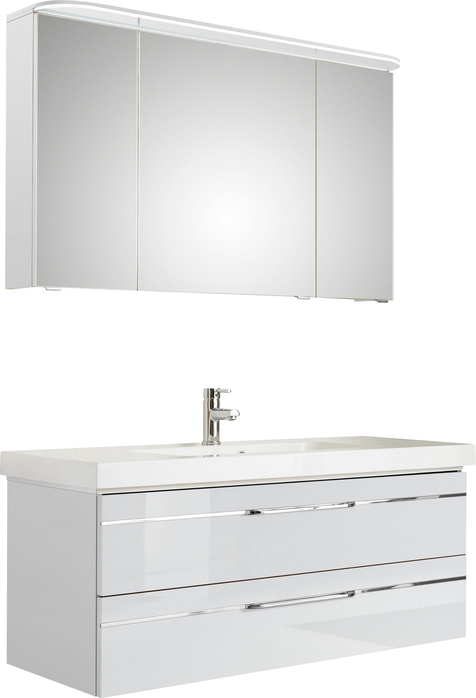 Saphir Badmöbel-Set »Balto Sprint 2-teilig, Mineralmarmor-Waschtisch mit LED-Spiegelschrank«, (2 St.), Badezimmer Set inkl. Türdämpfer, 3 Türen, 2 Schubladen