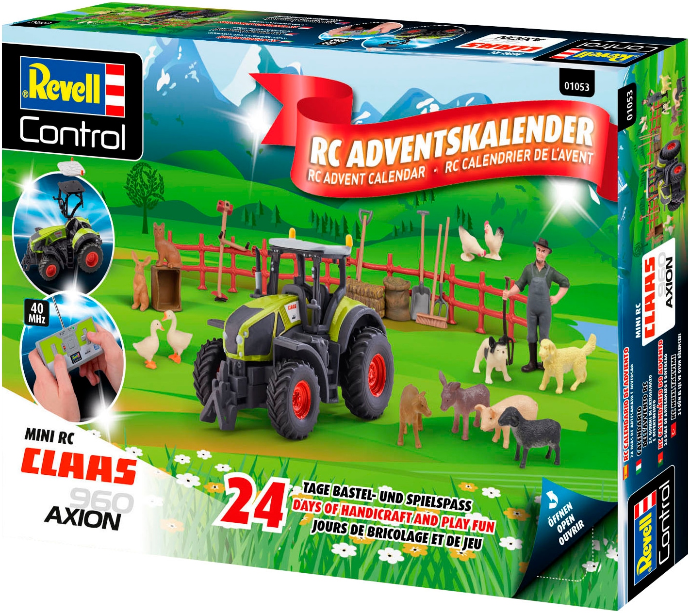 Revell® Spielzeug-Adventskalender »Bauernhofabenteuer, mit RC Traktor Claas Axion 960 zum Selberbauen«, ab 6 Jahren, inklusive Bauernhoftieren und -zubehör