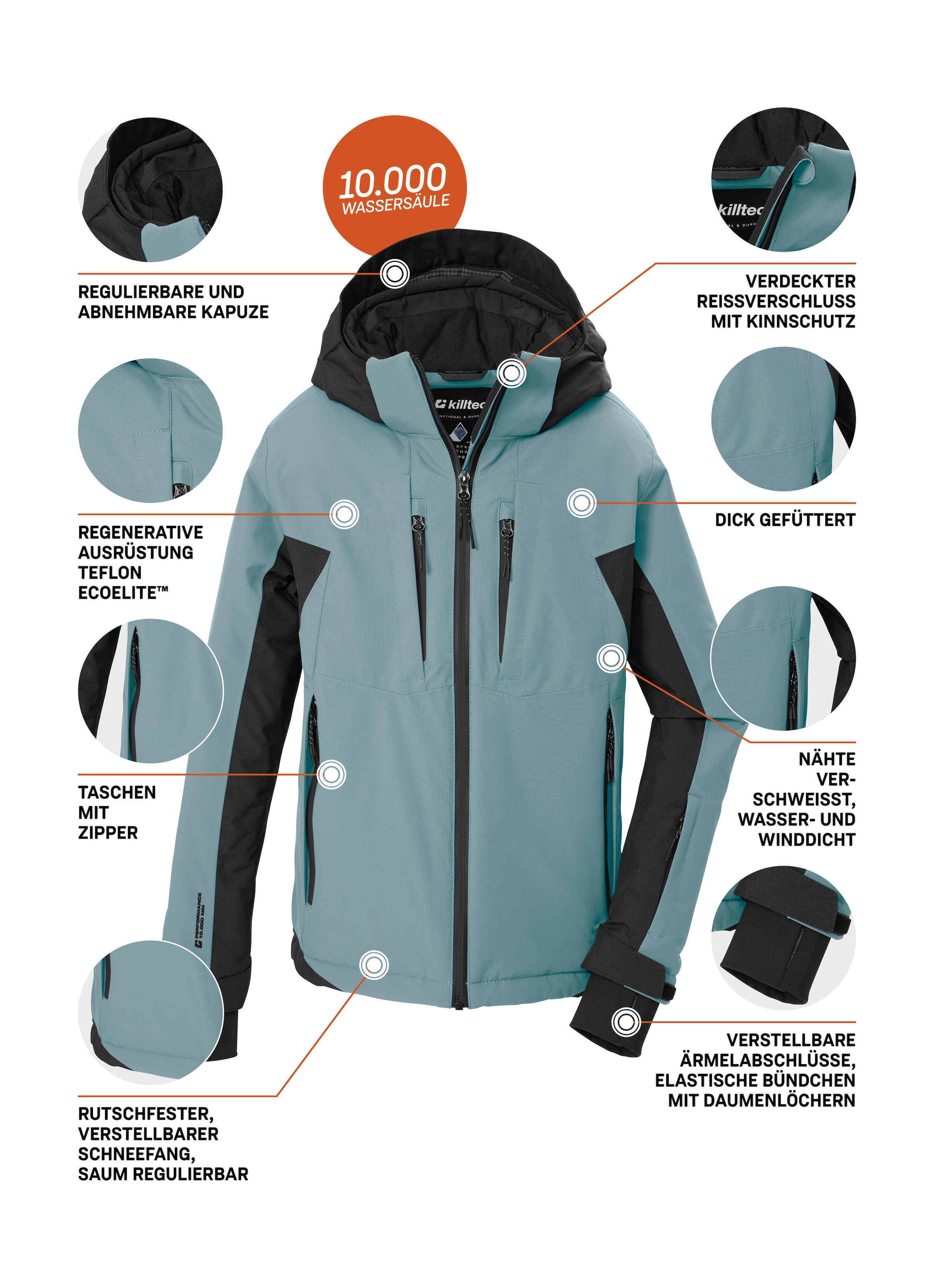 Killtec Skijacke »KSW 212 BYS SKI JCKT« Wasserdichte Skijacke, abnehmbare Kapuze, viele Taschen