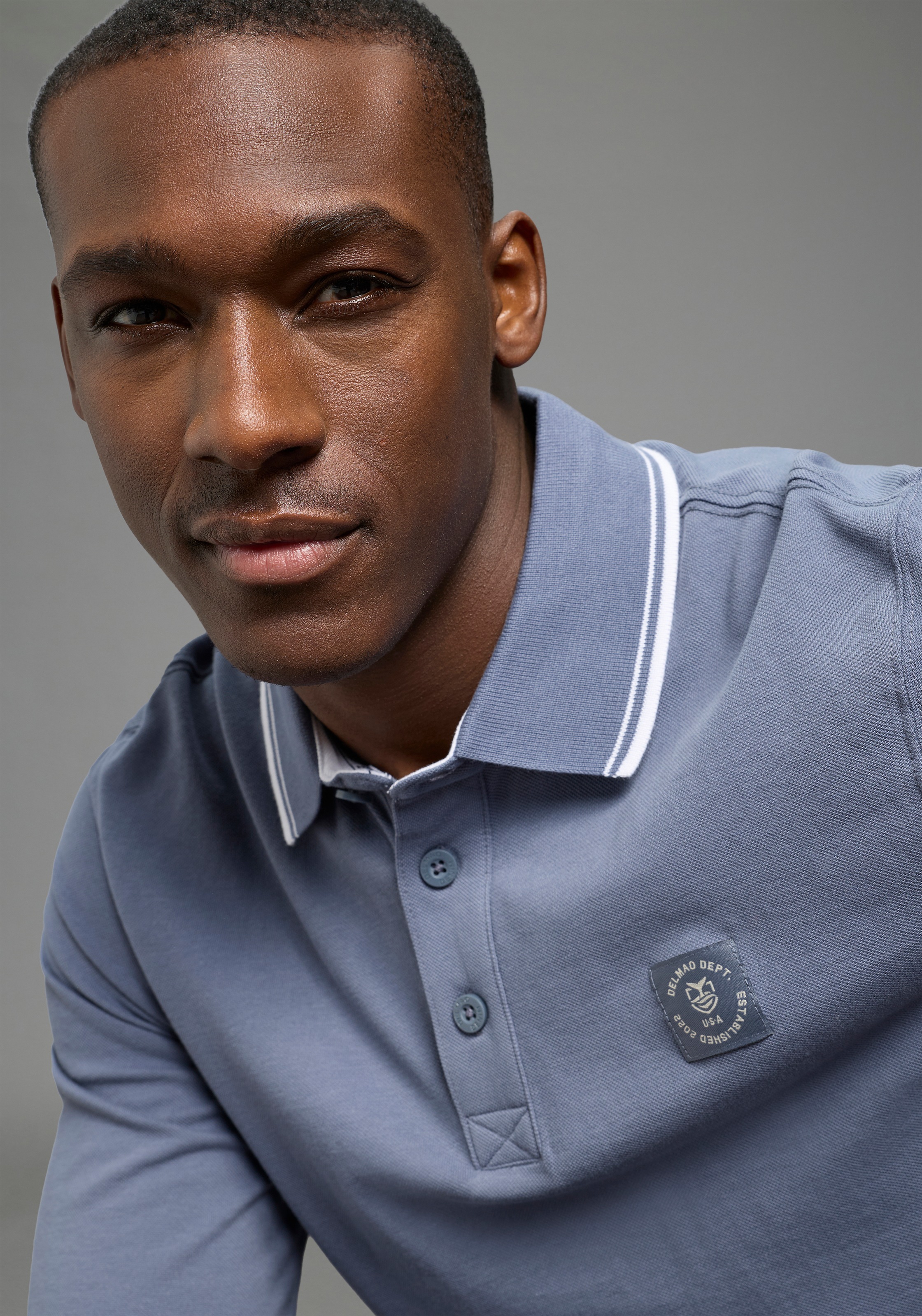 DELMAO Langarm-Poloshirt Grau 5XL 2