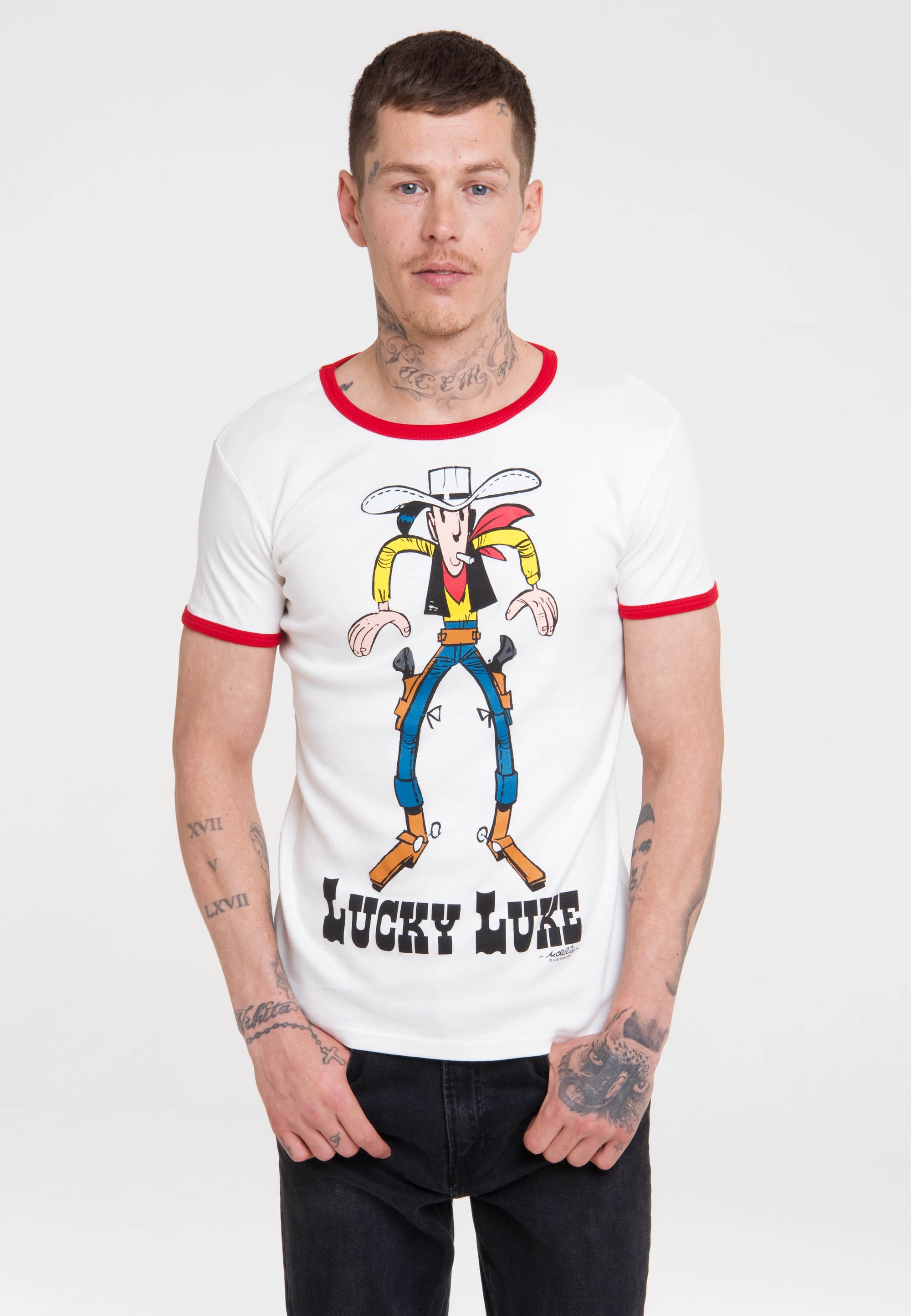 LOGOSHIRT T-Shirt "Lucky Luke", mit farblich abgesetzten Bündchen günstig online kaufen