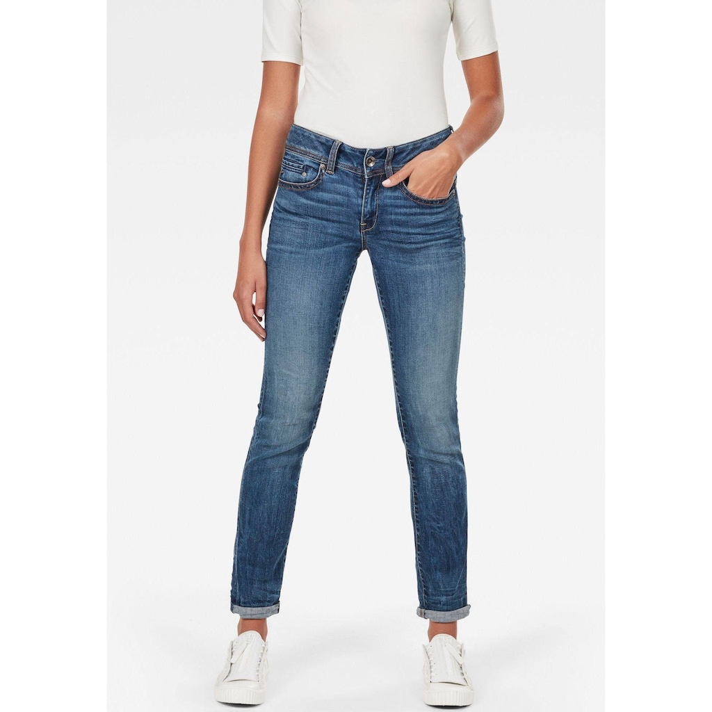 G-Star RAW Slim-fit-Jeans »Midge Mid Straight Wmn«, mit Used-Effekten