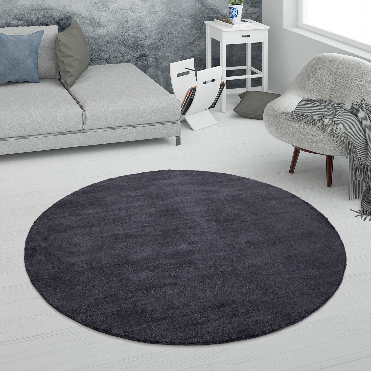 Paco Home Teppich "Randers 578" rund 14 mm Höhe Kurzflor, Handweb Teppich, günstig online kaufen