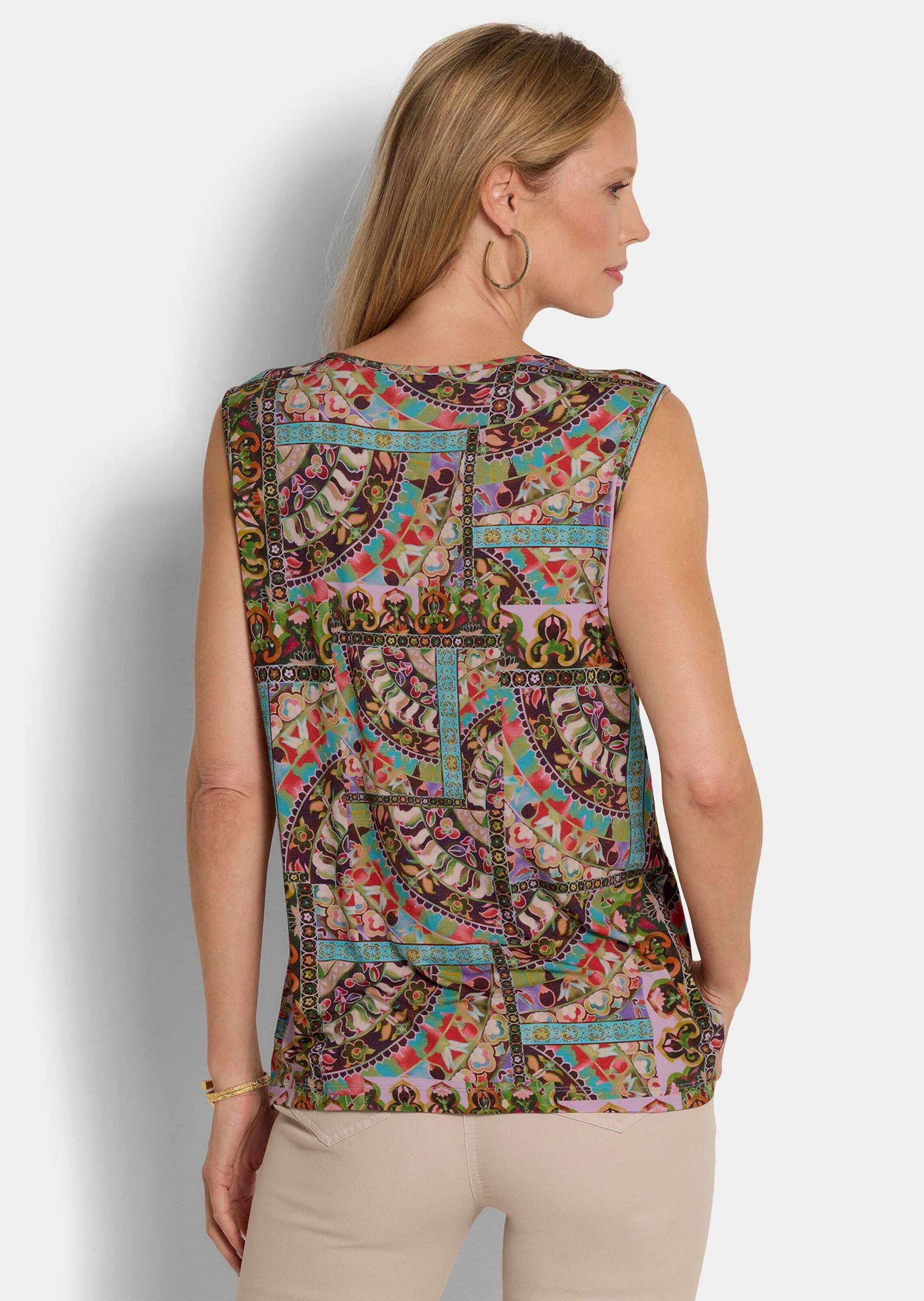 GOLDNER Trägertop »Viskoseshirt mit Muster-Mix« aufwendige Paillettenstickerei am Ausschnitt