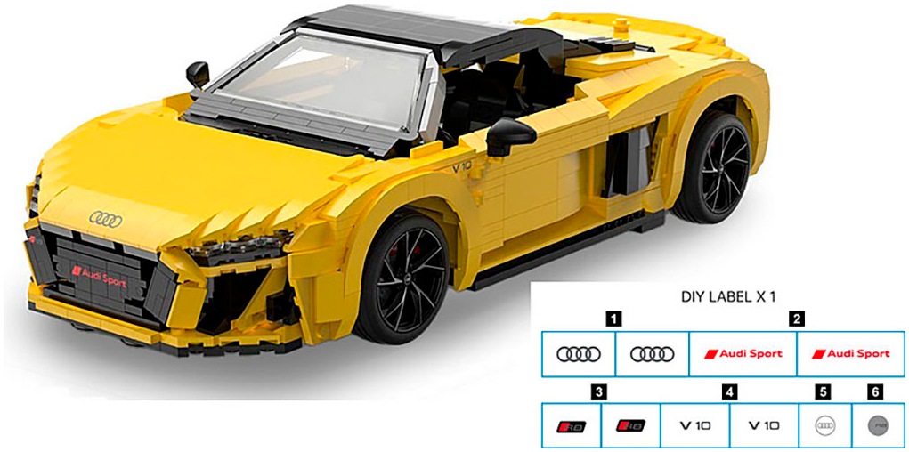 Jamara Konstruktions-Spielset »Audi R8 Spyder 1:14 gelb Bricks«, (1440 St.), Maßstab 1:14, offiziell lizensiert